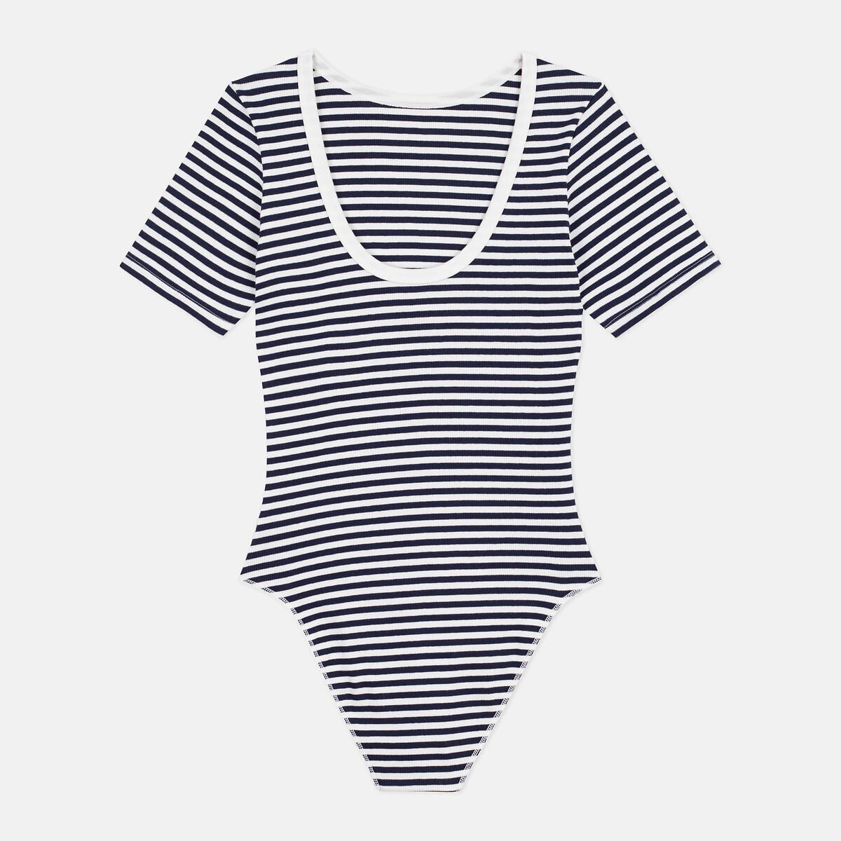 Body marinière col rond blanc/marine, PETIT BATEAU