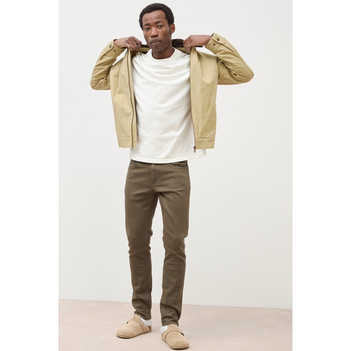 Jeans slim 5 poches vert kaki, BONOBO