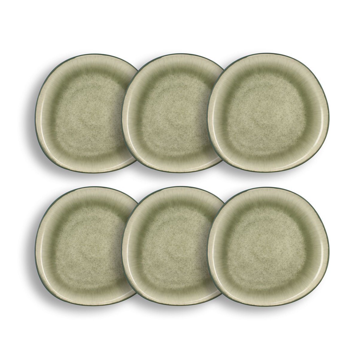 Lot de 6 assiettes plates 27,5cm en grès, OLI vert, OGO LIVING