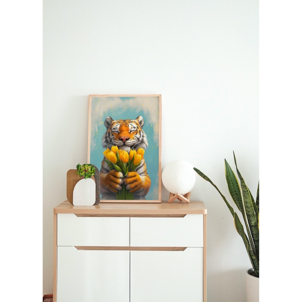 Affiche Tigre fleurs jaunes blanc, L'AFFICHERIE
