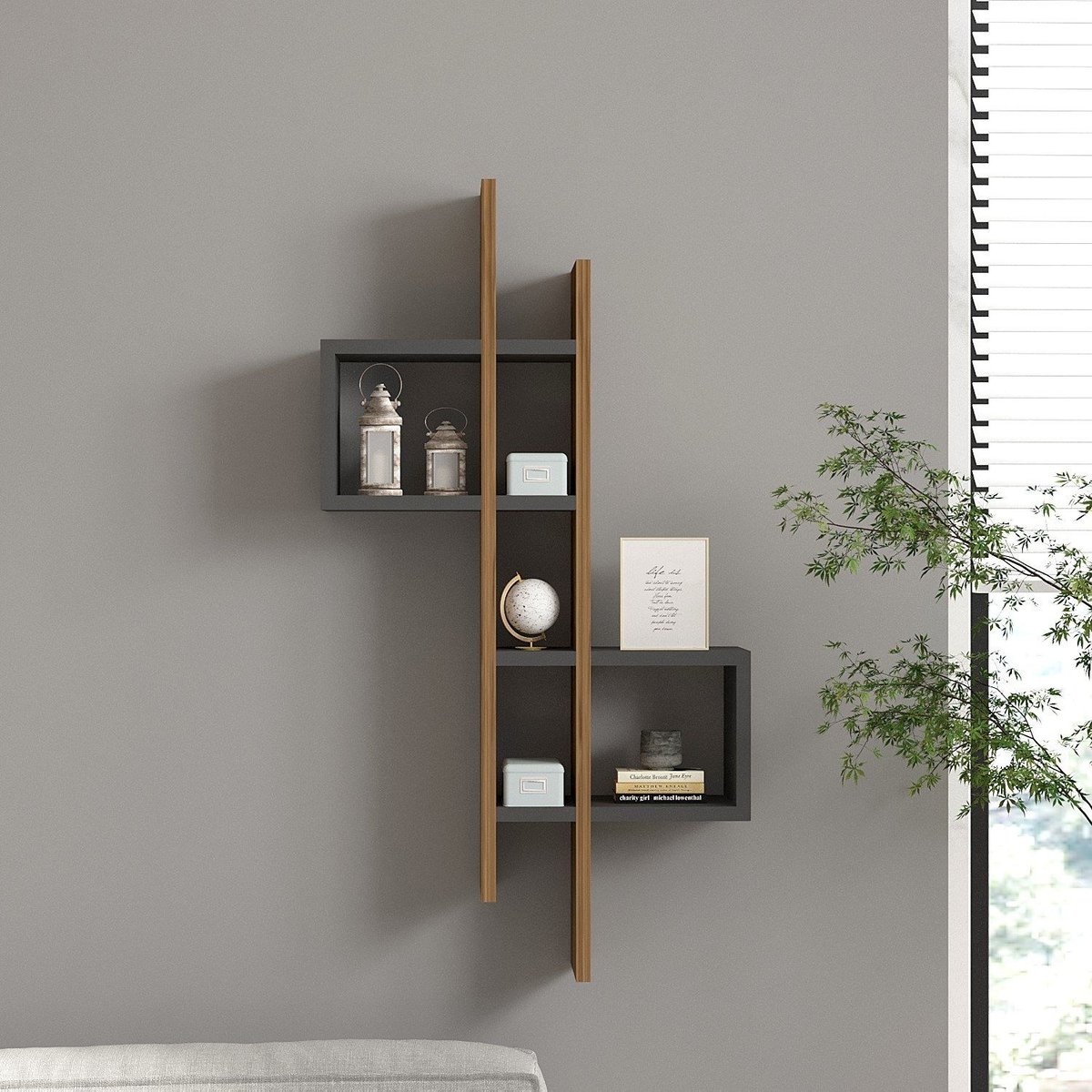 Etagère murale design effet bois ALBA gris foncé, TOILINUX