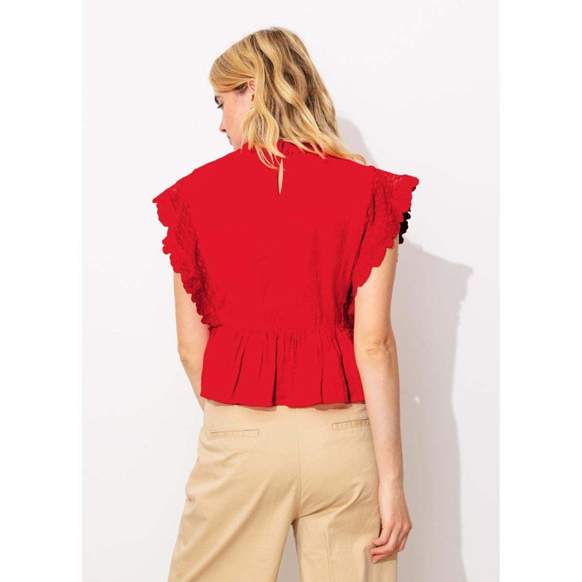 Blouse rétro-romantique rouge, PROMOD