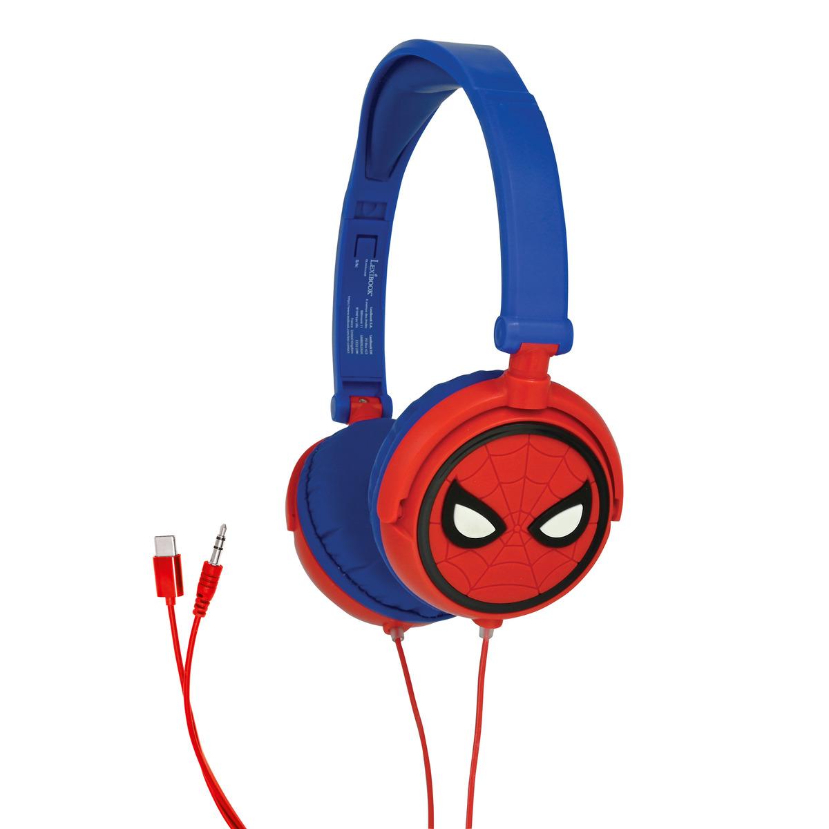 Casque stéréo filaire pliable avec limitation de volume d'écoute SpiderMan rouge, LEXIBOOK