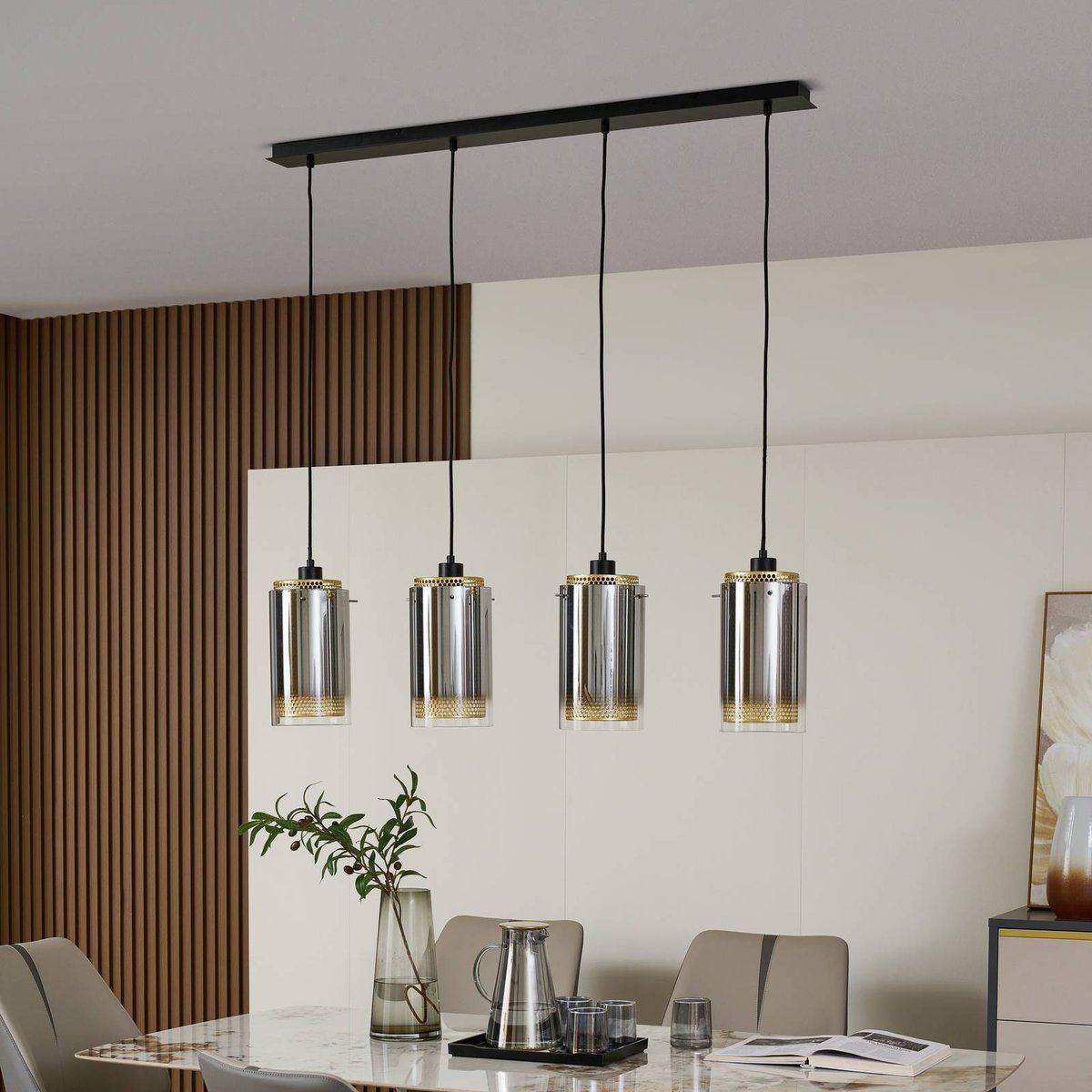 Suspension en verre moderne, Sterzy anthracite, or, LUCANDE
