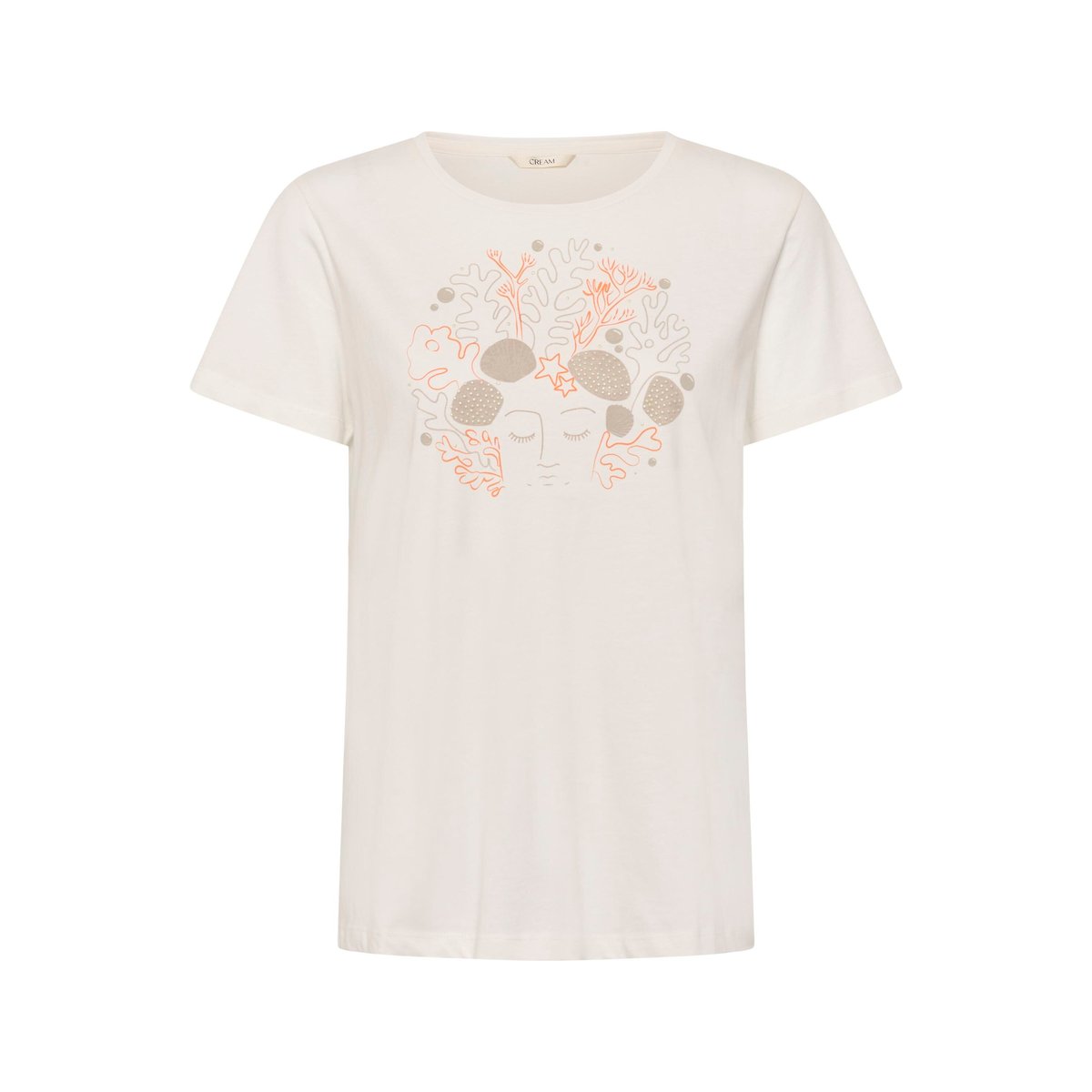 T-shirt à manches courtes blanc orange coral hair, CREAM