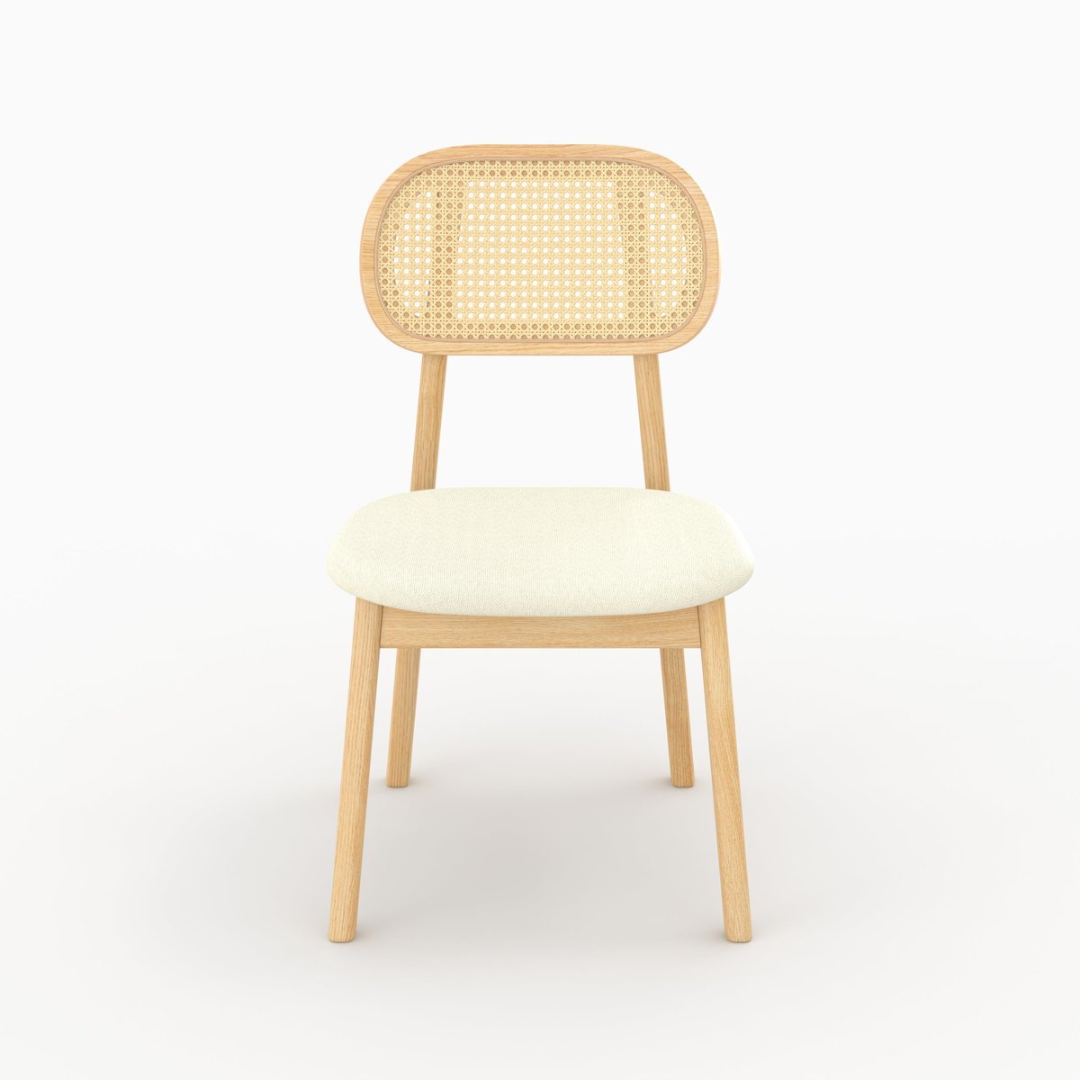 Lot de 2 chaises en bois, tissu et rotin synthétique - MARIA bois clair et beige, MAISON PAVANE