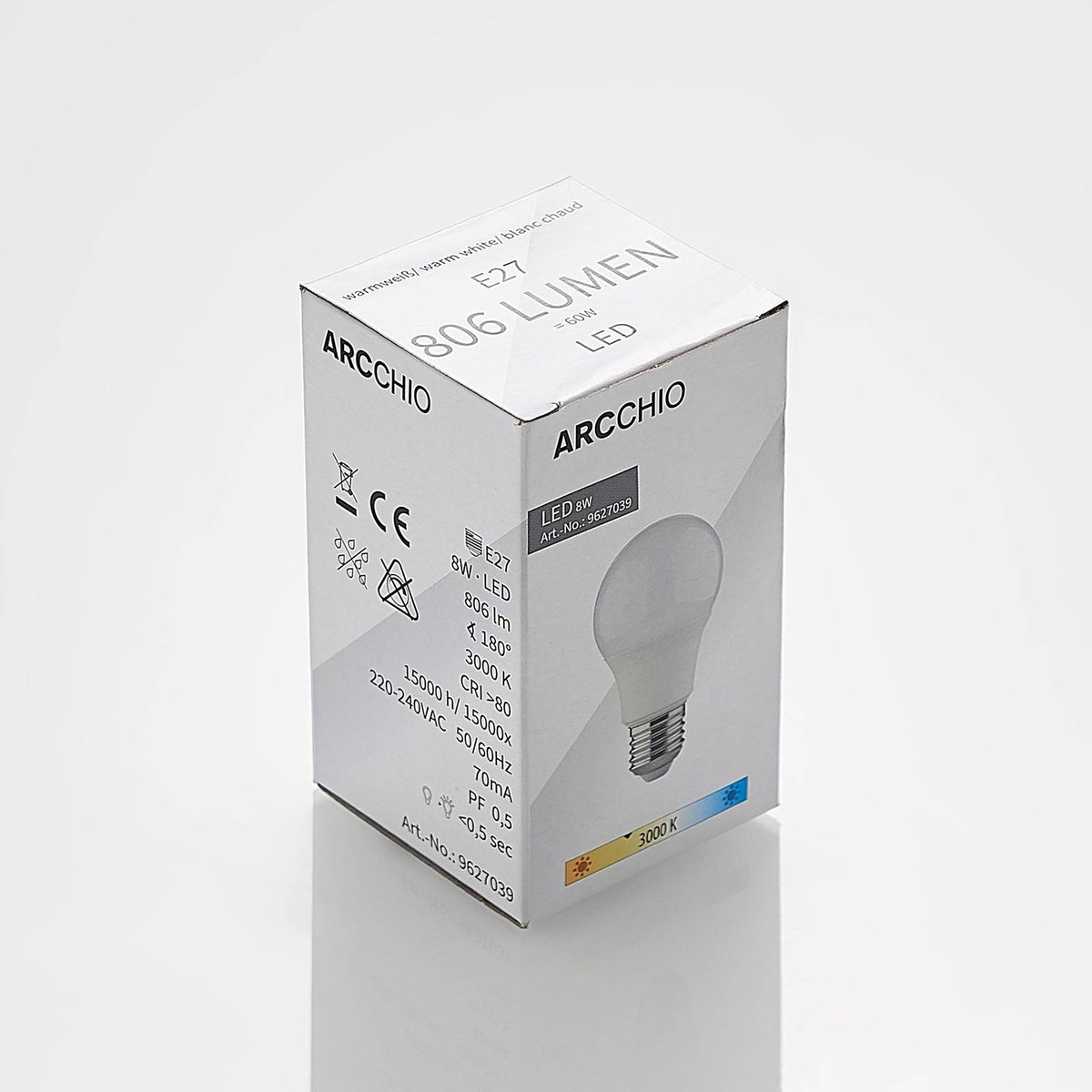 Ampoule E27 LED, E27 LED 8W couleur unique, ARCCHIO