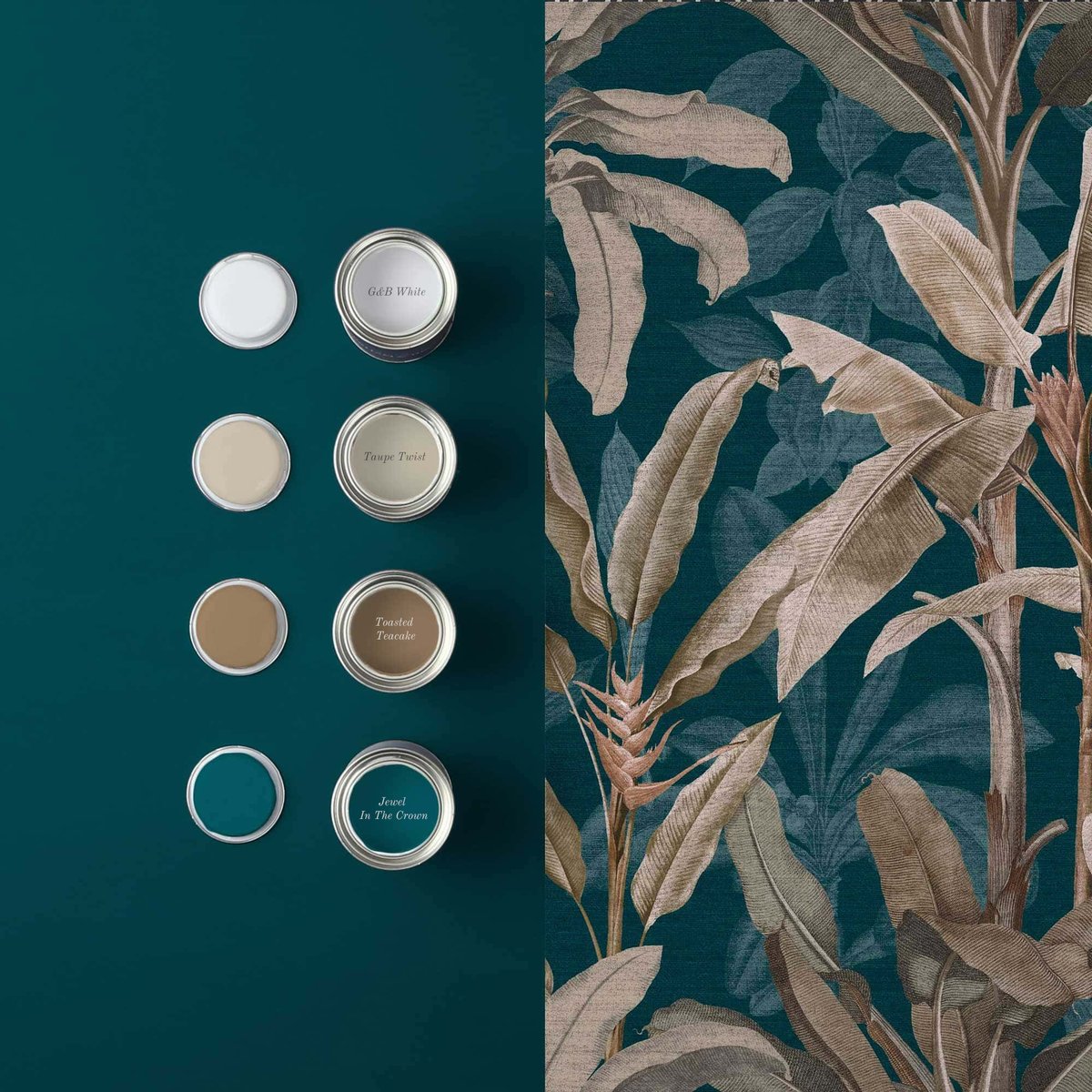 Papier peint Borneo Teal sépia, bleu, GRAHAM ET BROWN