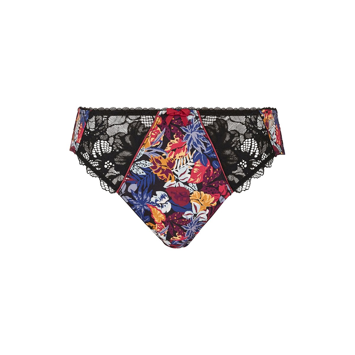 Slip en microfibre et dentelle Mathilde imprimé vegetal jungle noir, SANS COMPLEXE