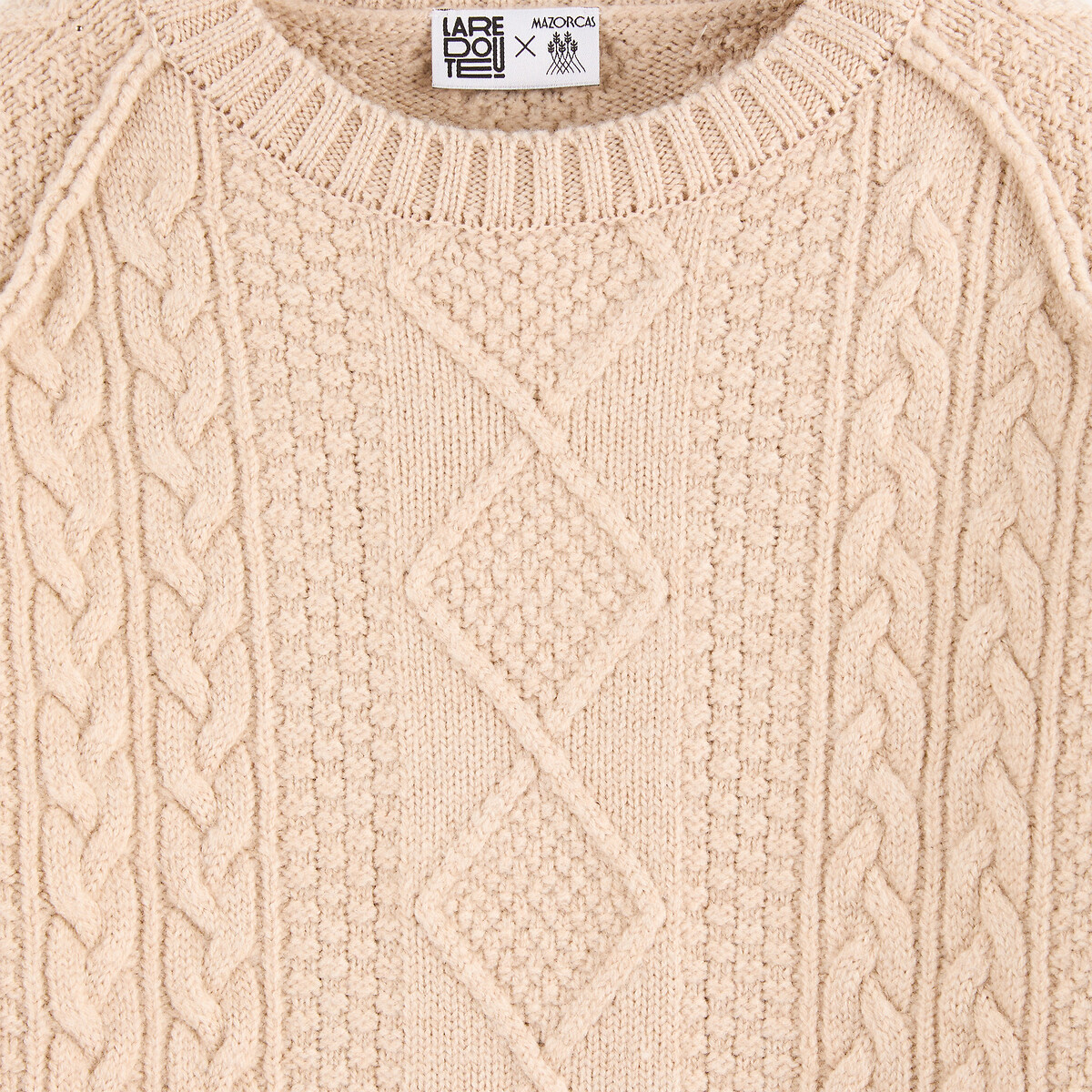 Merino wool cable knit crew neck jumper ecru , LA REDOUTE X MAZORCAS