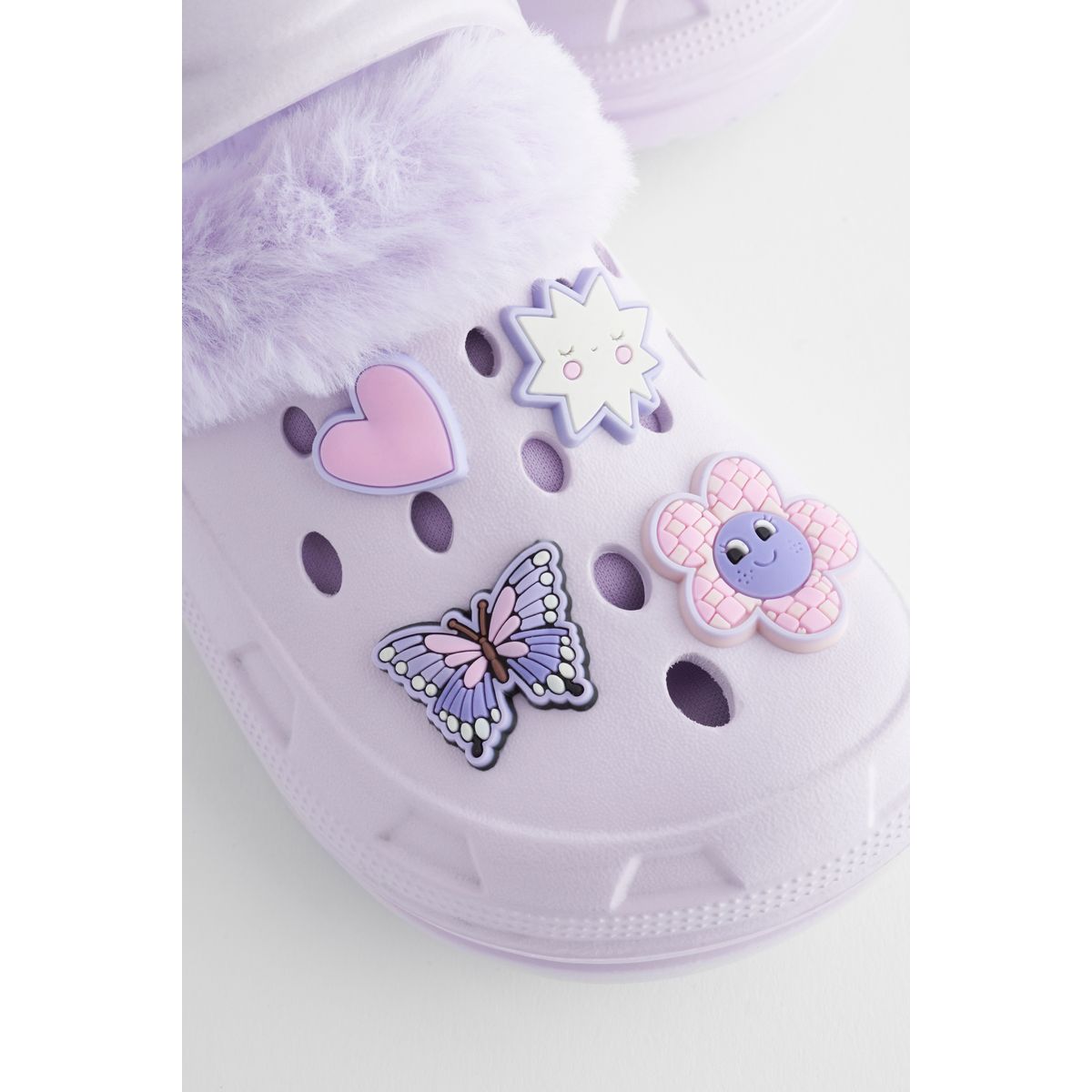 Chaussons sabots fourrés à motif animal papillon violet, NEXT