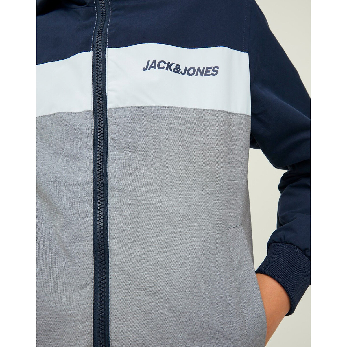 Blouson à capuche 10-16 ans bleu marine + gris, JACK & JONES JUNIOR