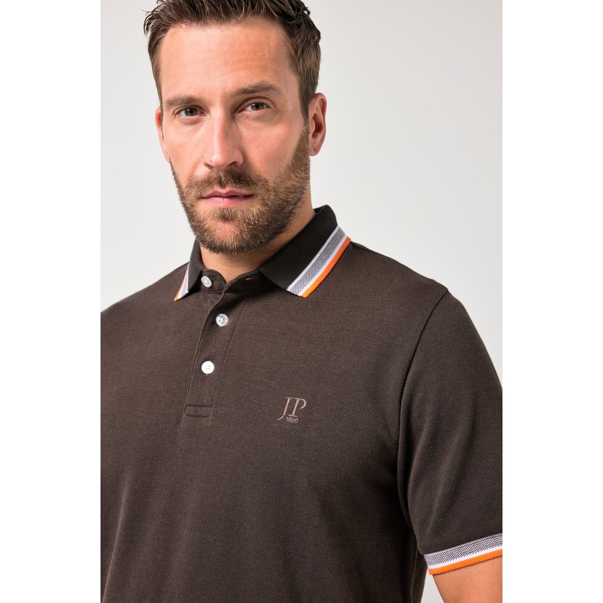 Polo en piqué TwoTone, manches courtes marron foncé, JP1880