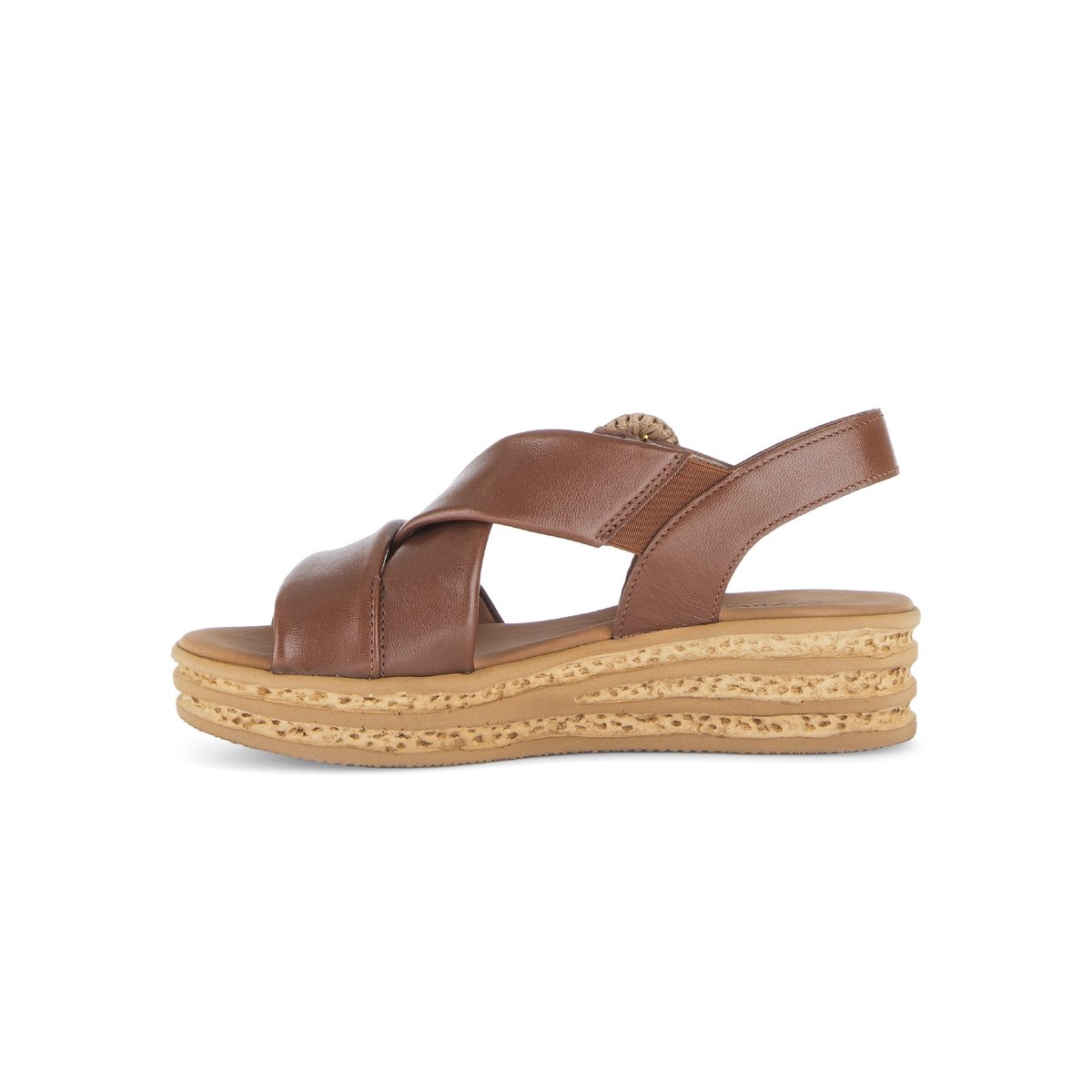 Sandales en cuir à talon compensé cognac, GABOR