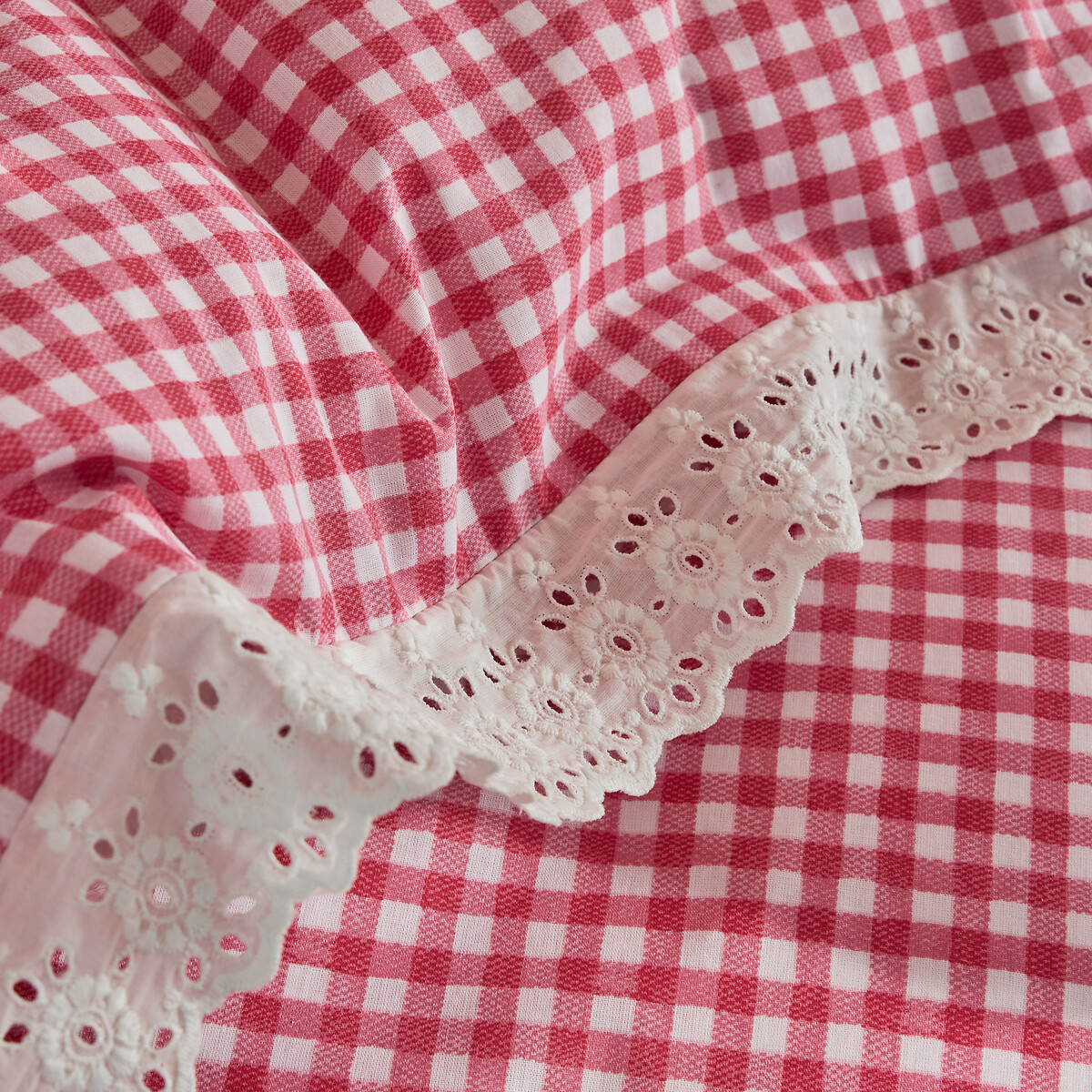 Painted Gingham Lace Reversible Cotton Duvet Cover and Pillowcase Set red, CATH KIDSTON