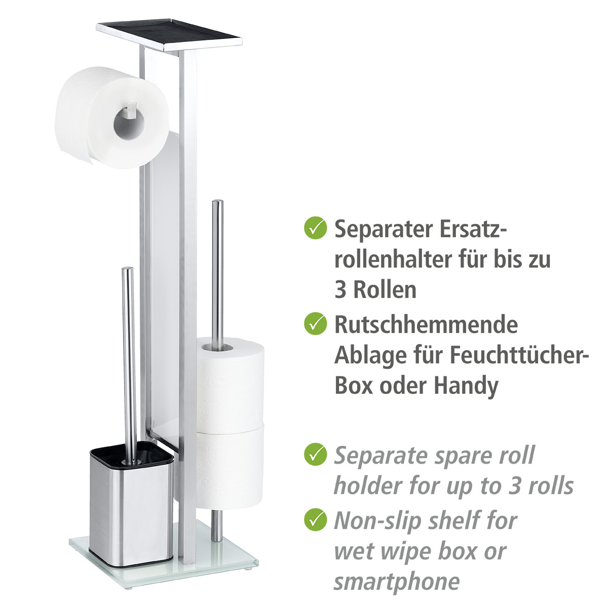Serviteur WC porte-papier, brosse DEBAR inox mat, WENKO