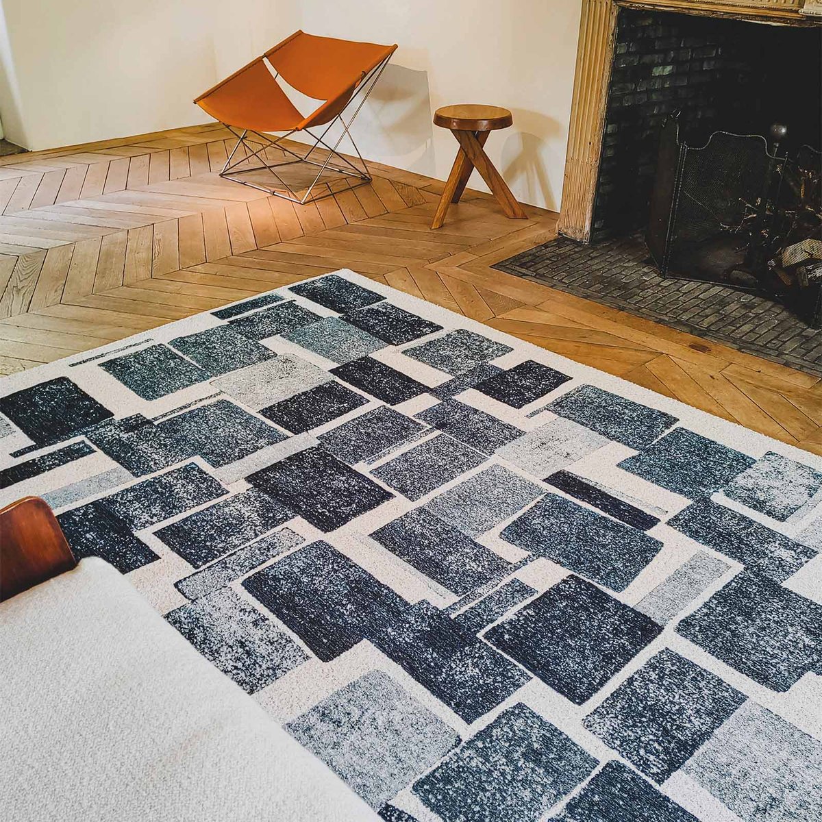 Tapis intérieur/extérieur tissé plat SQUARY bleu, NOVATREND