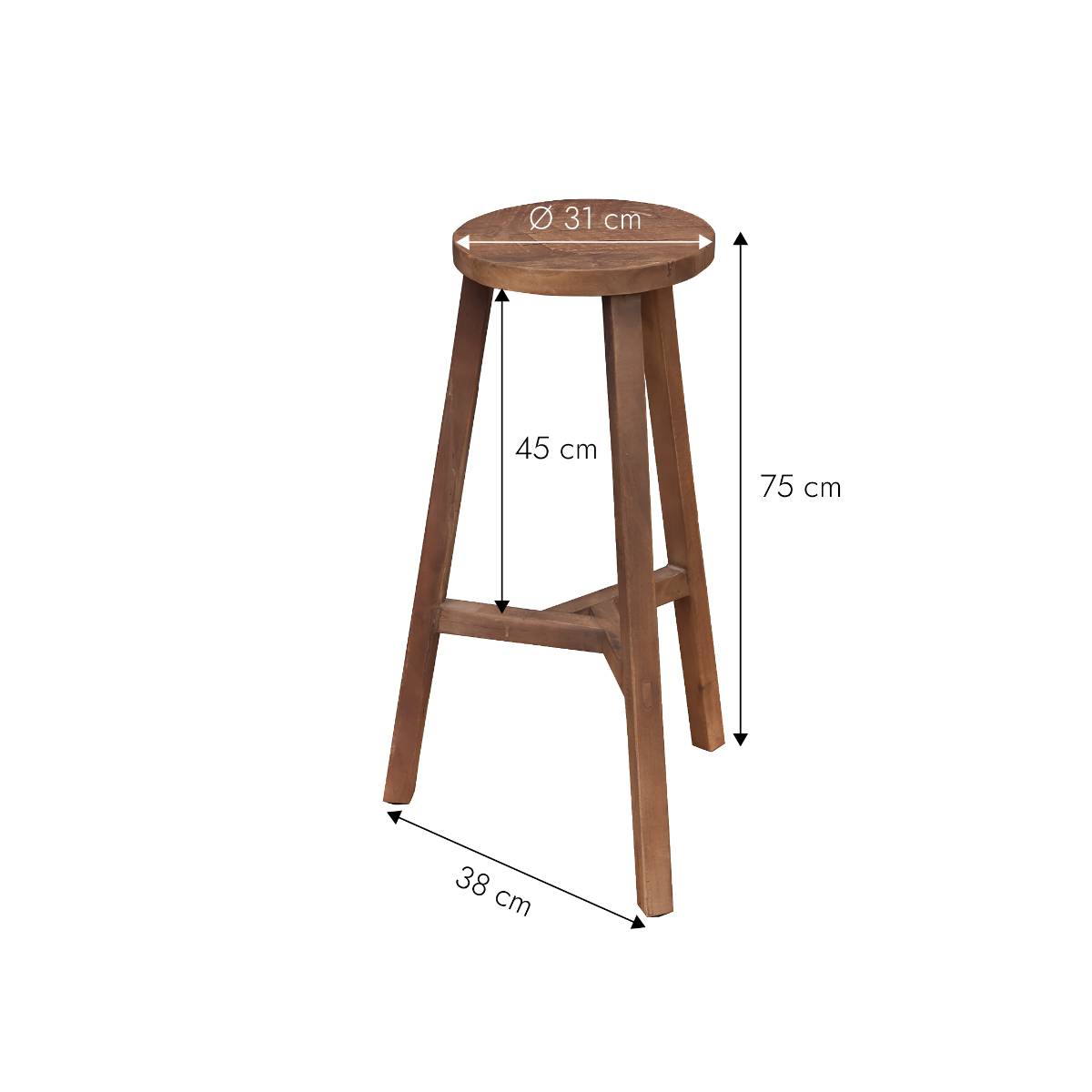 Tabouret de bar en bois recyclé INDRA bois foncé, MADE IN MEUBLES
