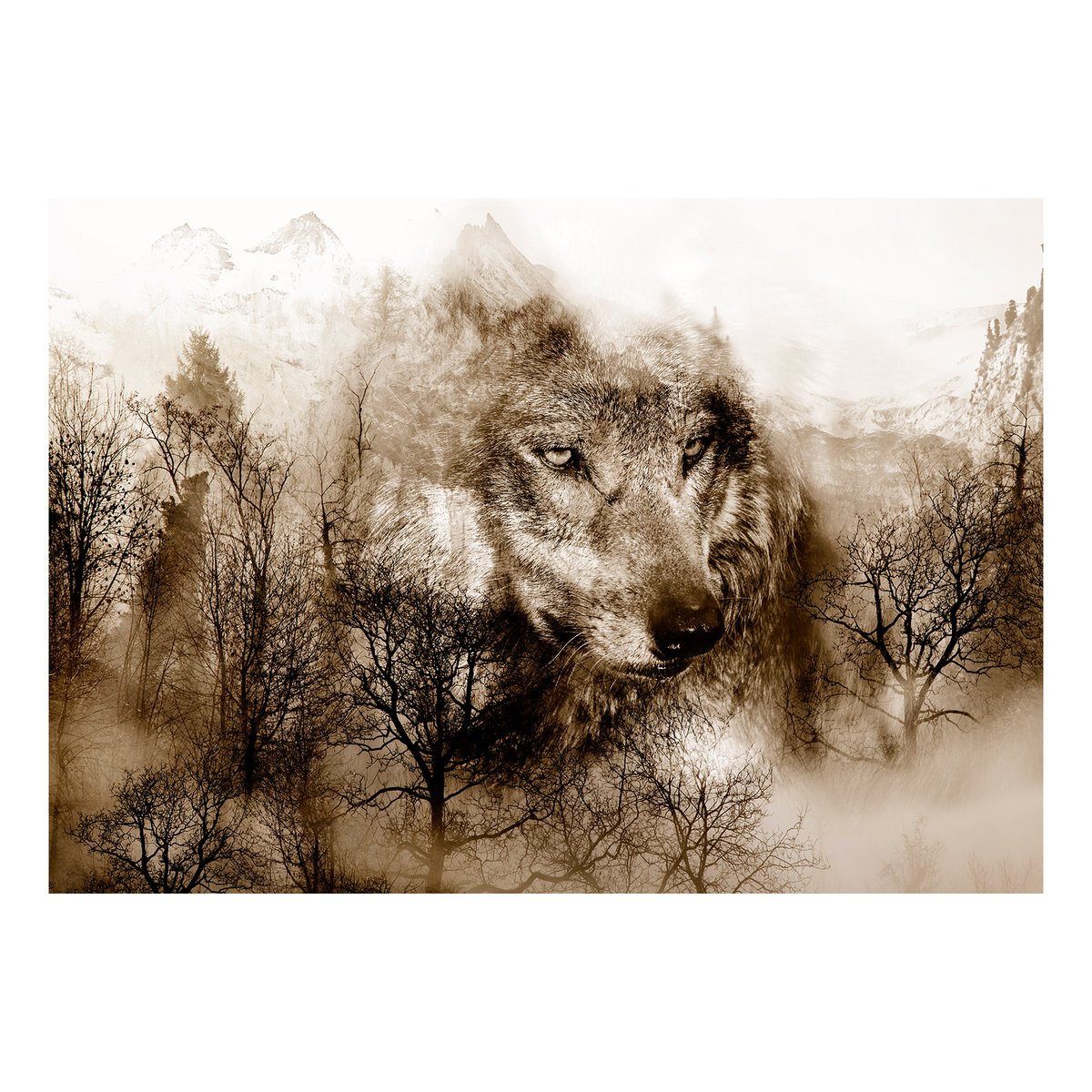 Papier peint intissé panoramique Animaux Mountain Predator (Brown) beige, EDEN