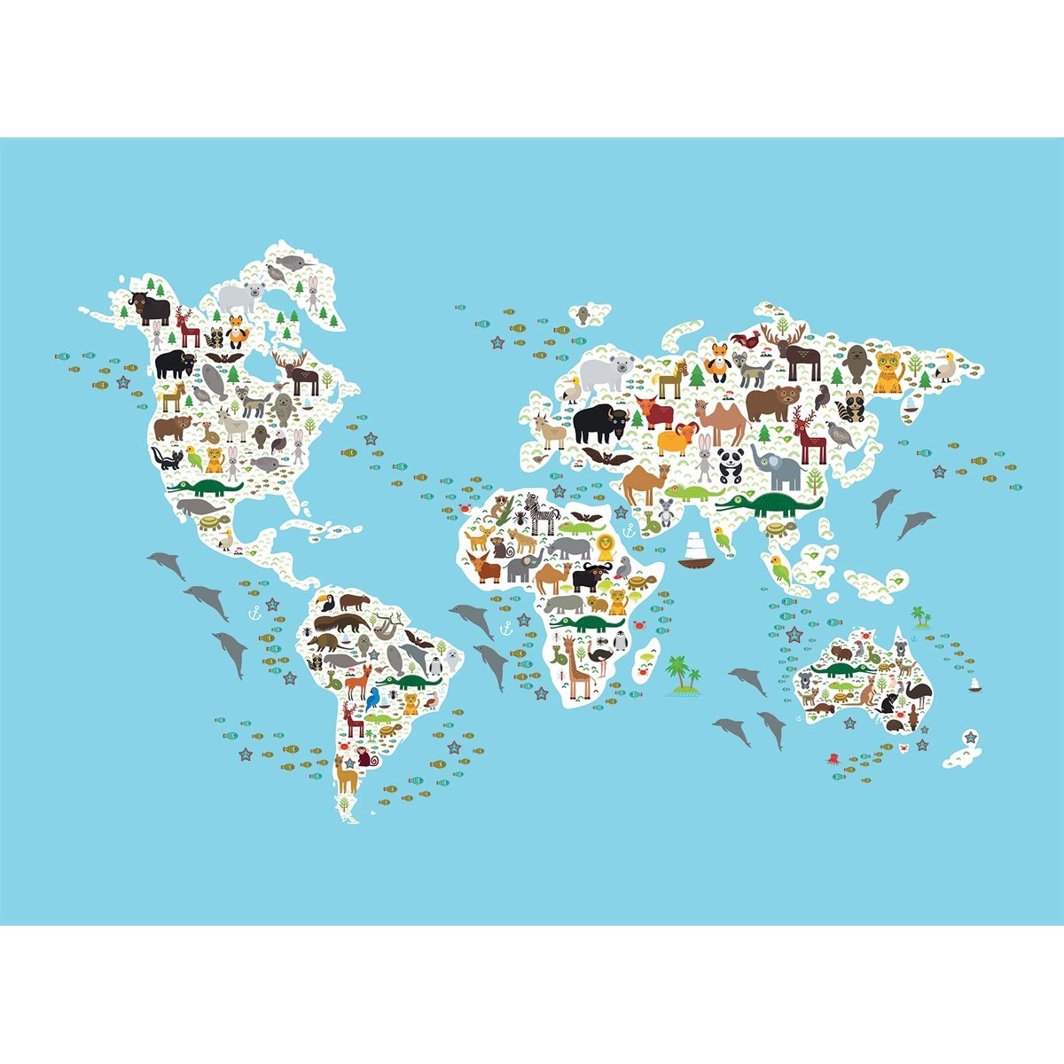 Papier peint enfant le monde des animaux intissé, HEXOA