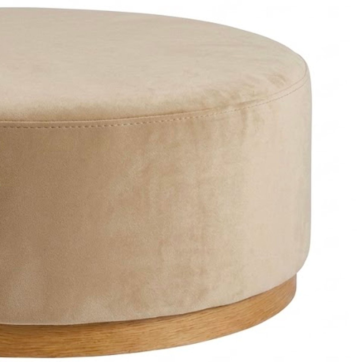 Grand pouf rond design velours beige et pied bois 80x80x41cm beige, WADIGA