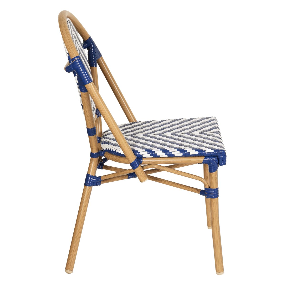 Chaise de terrasse style bistrot parisien en aluminium et rotin synthétique, ALMA bleu foncé, OVIALA