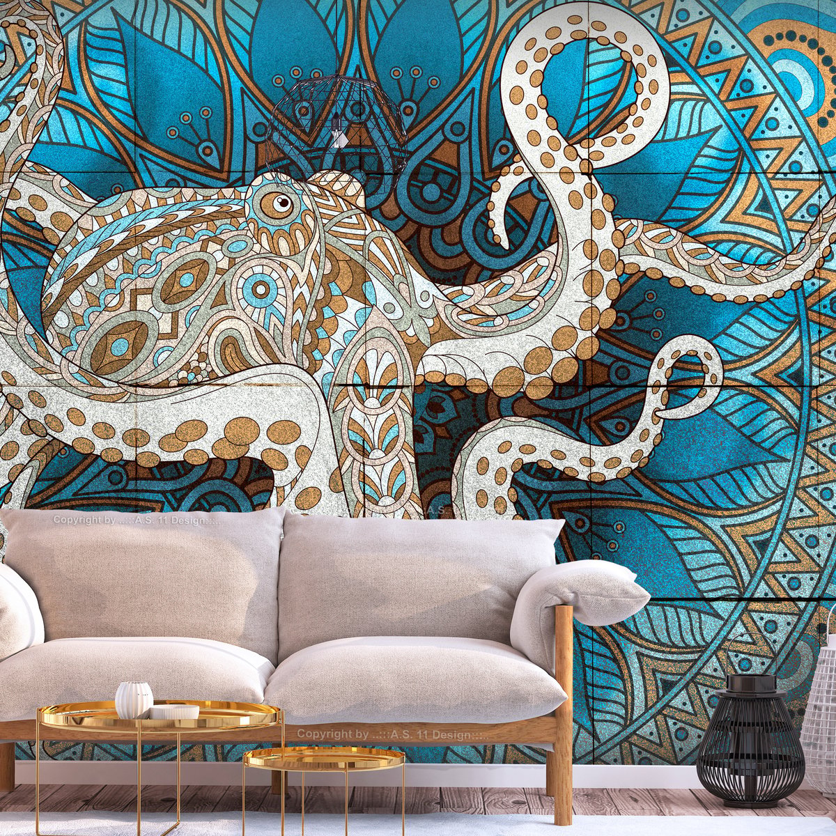 Papier peint intissé panoramique Orient Zen Octopus multicouleur, EDEN