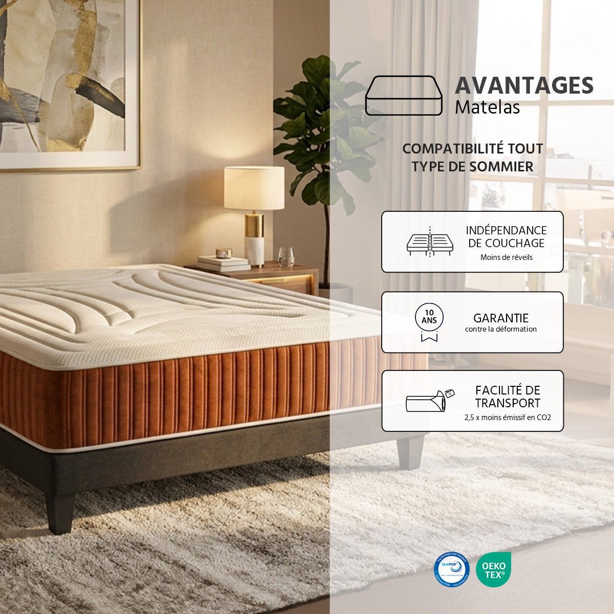 Matelas Mémoire de forme 34 cm JACOBIN blanc, BELLECOUR