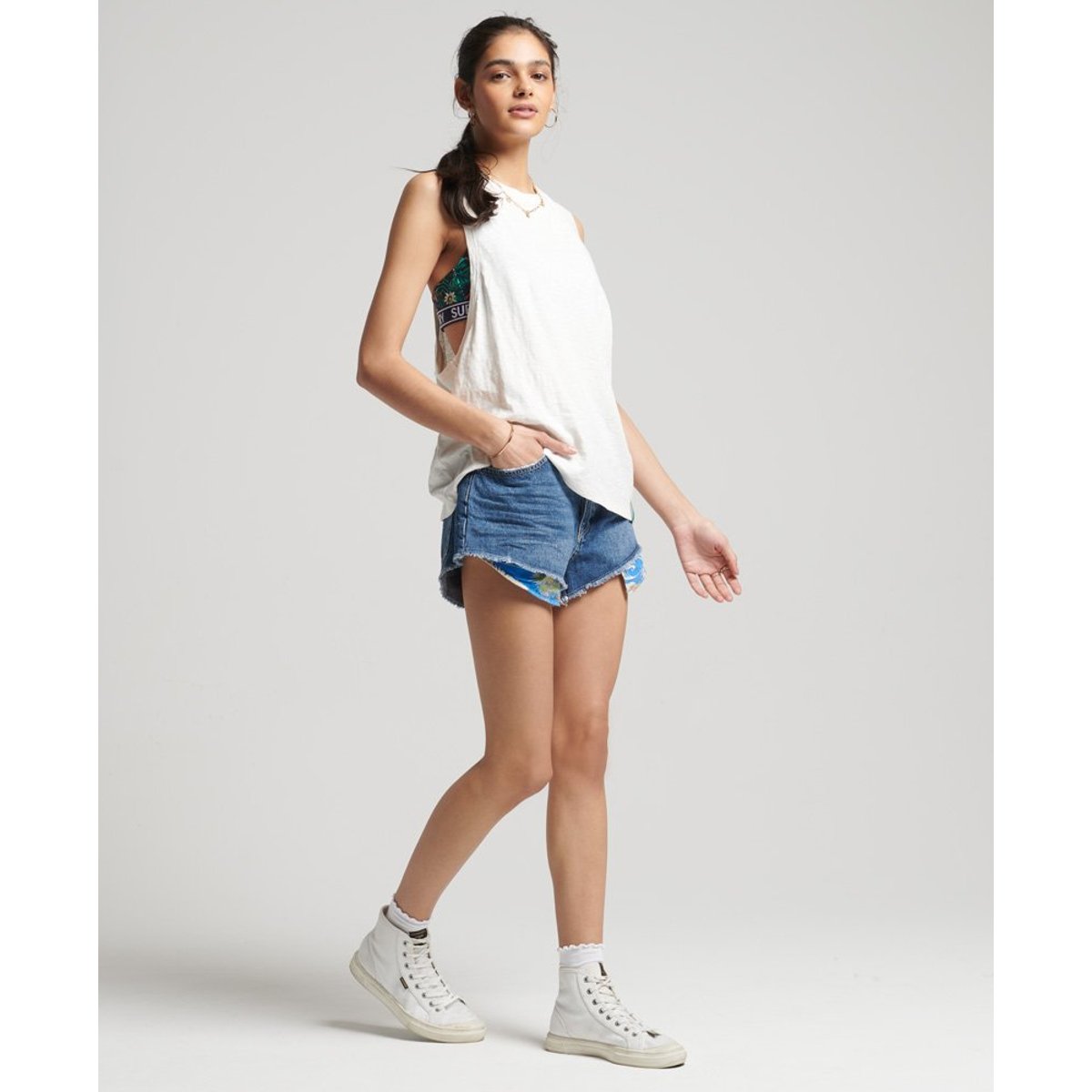 Short taille haute déchiré Vintage bleu moyen madison, SUPERDRY