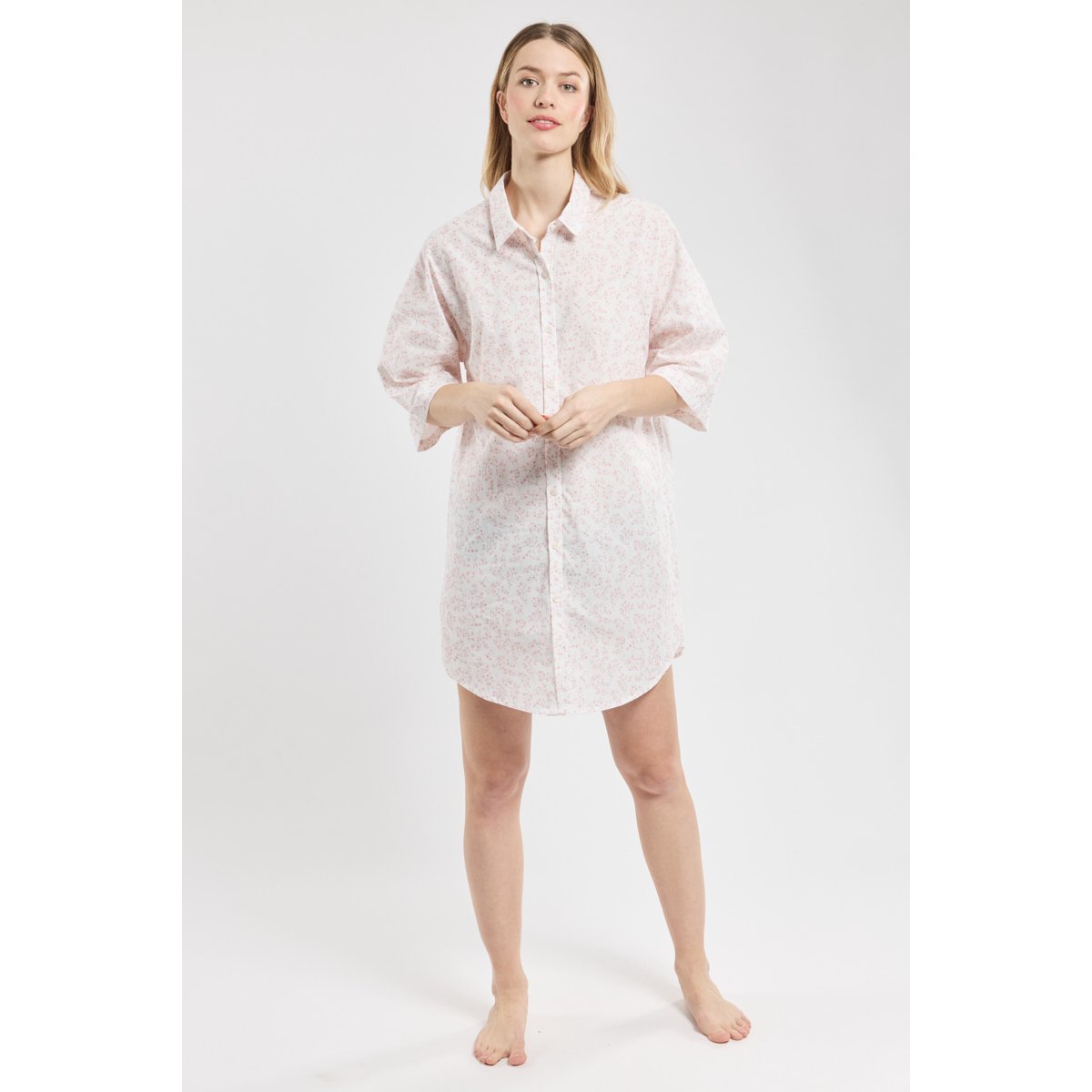 Chemise de nuit imprimée en coton imprimé romantique blanc/f, ARMOR-LUX