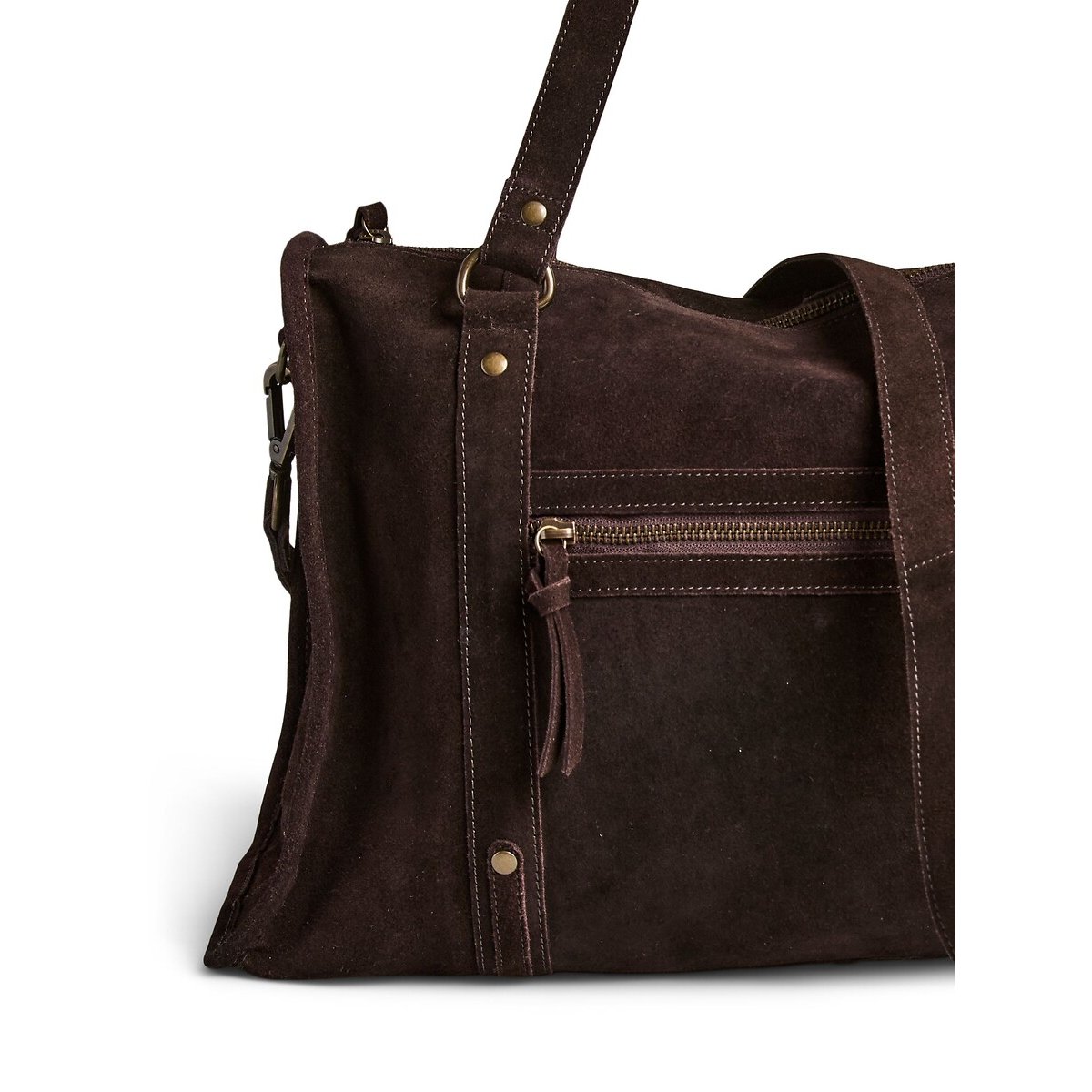 Grand sac à main shopper en cuir suédé, Lula marron foncé, PIECES