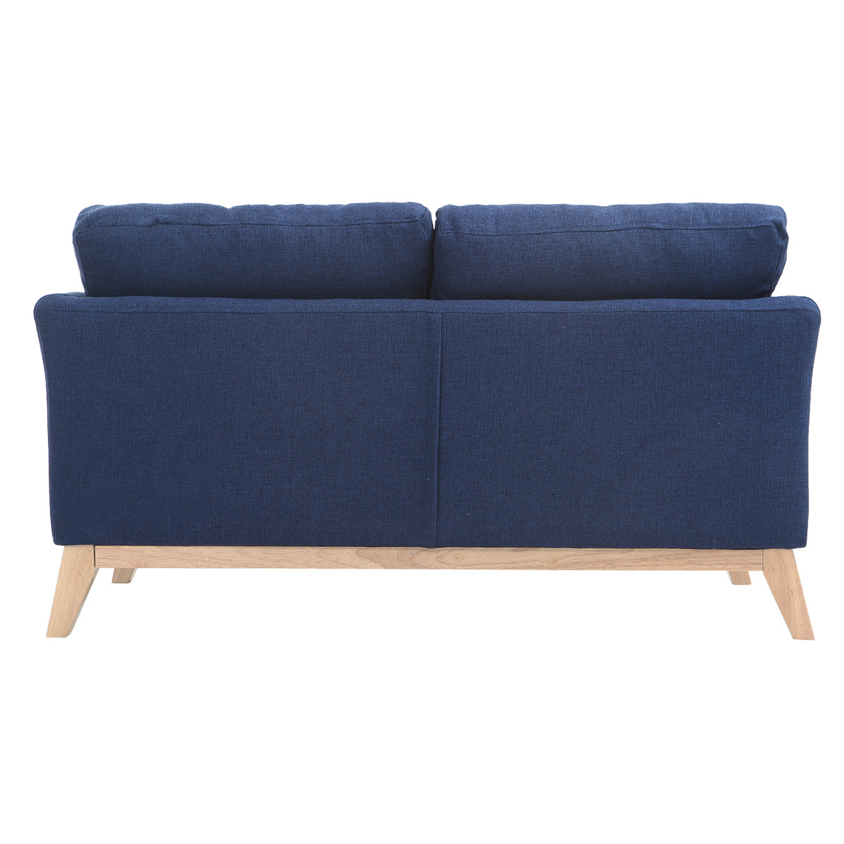 Canapé scandinave déhoussable 2 places en tissu chenille terre brûlée et bois clair OSLO bleu marine, MILIBOO