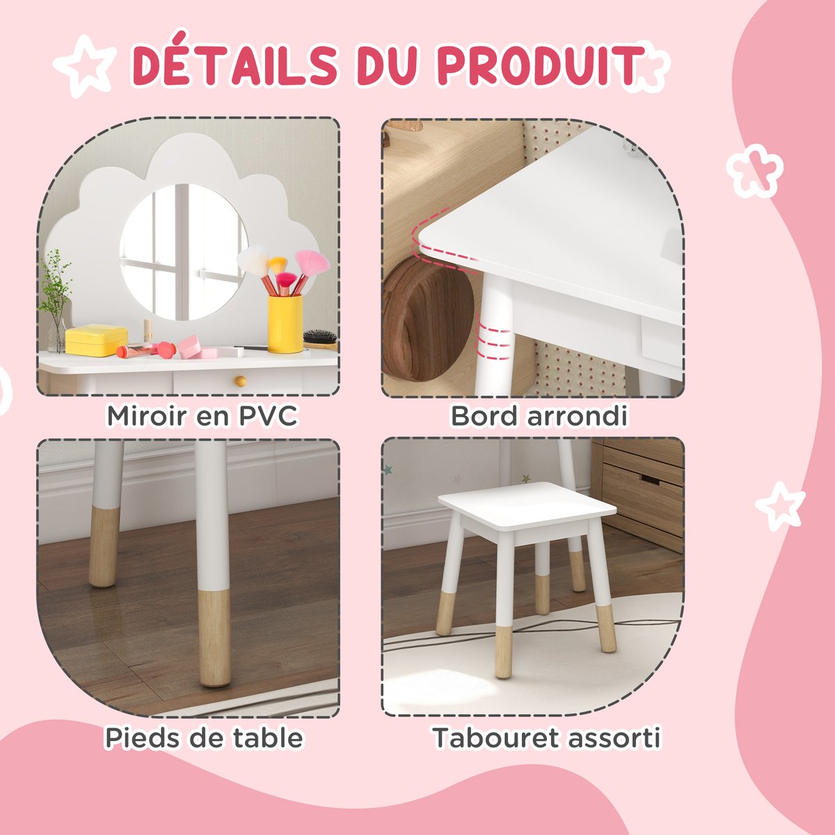 Ensemble de coiffeuse pour enfants MDF Blanc blanc, AIYAPLAY