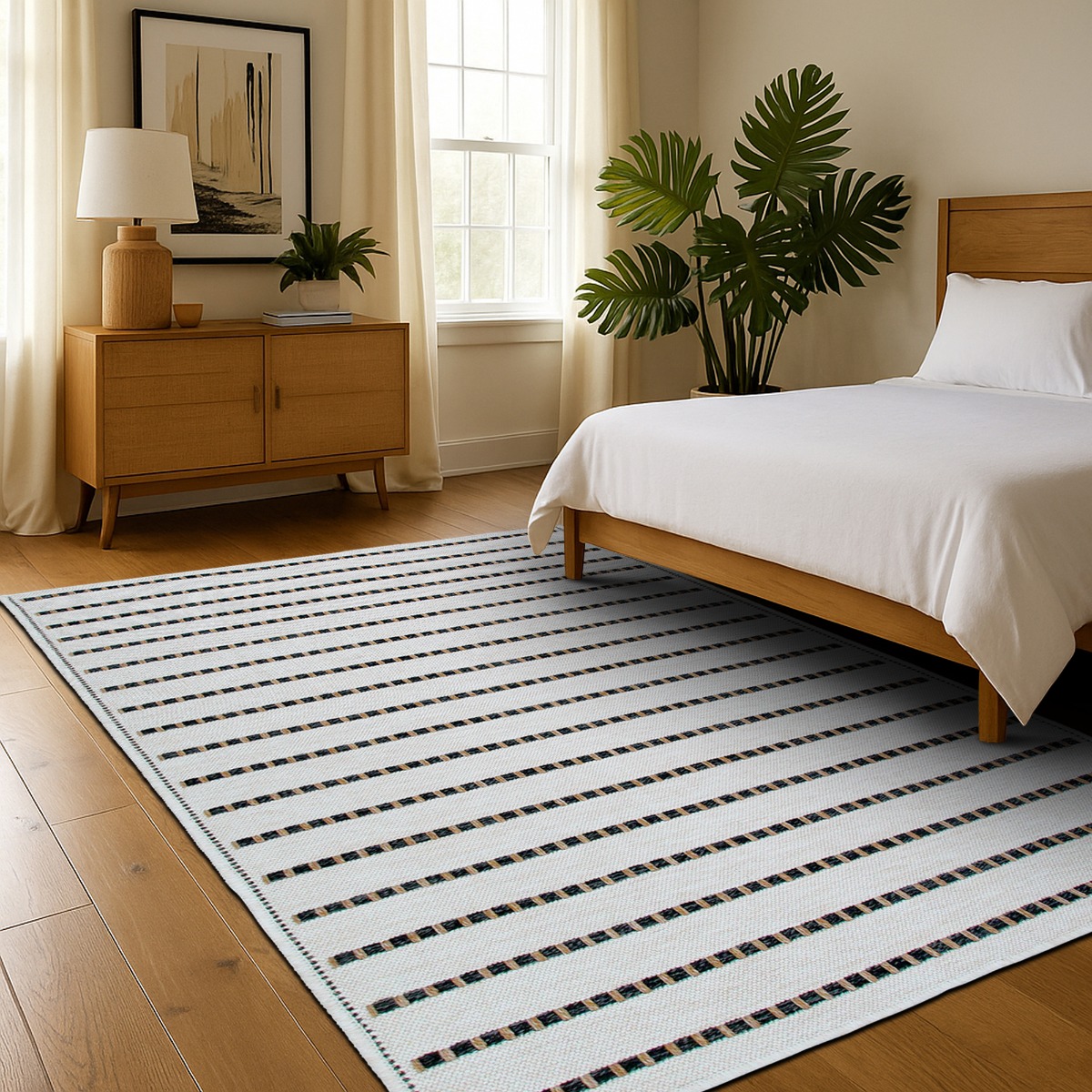 Tapis salon aspect jute rayures JUTA LOOK blanc, noir, THE DECO FACTORY