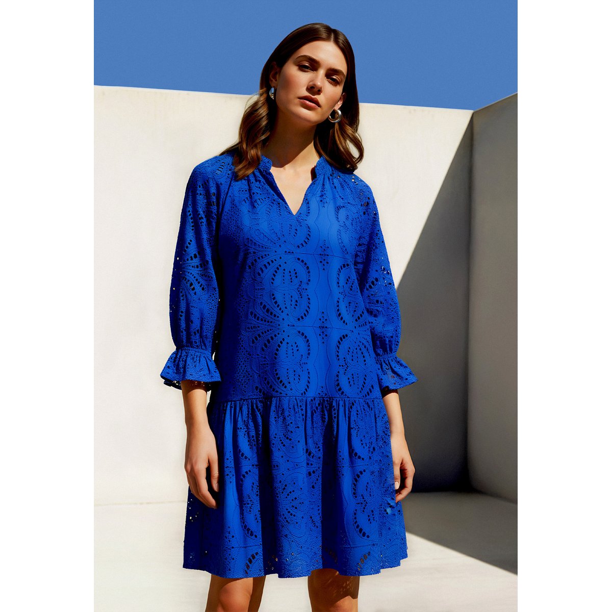 Robe à volants à manches 3/4 adria blue, BETTY BARCLAY