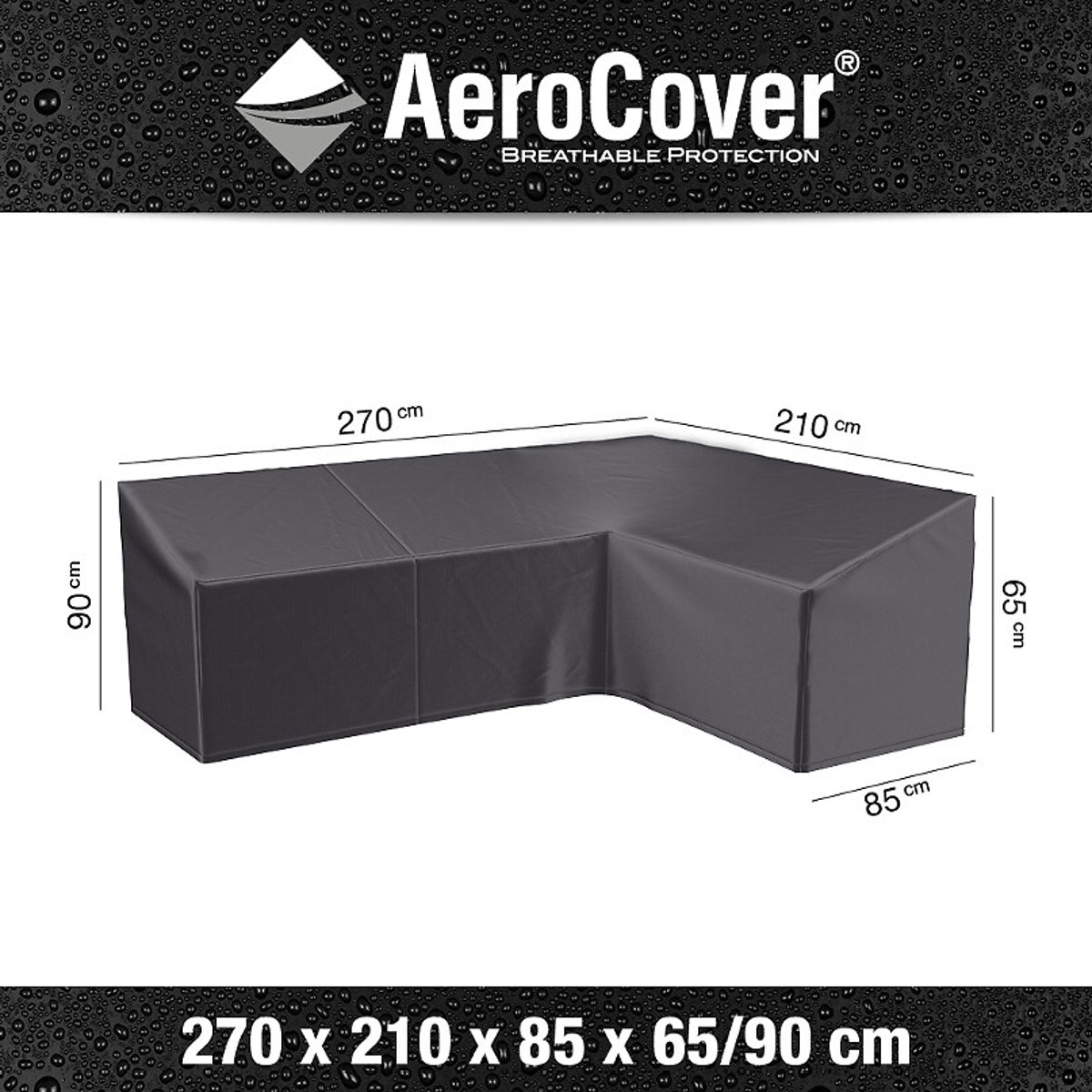 Garden Long Left Lounge Set Cover 270x210x85x65x90cm grey, AEROCOVER