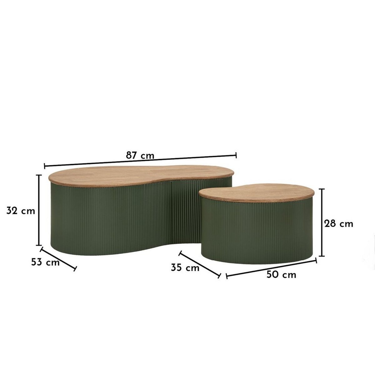 Set de 2 tables basses en bois et acier - FOREST vert et marron, MATHI DESIGN
