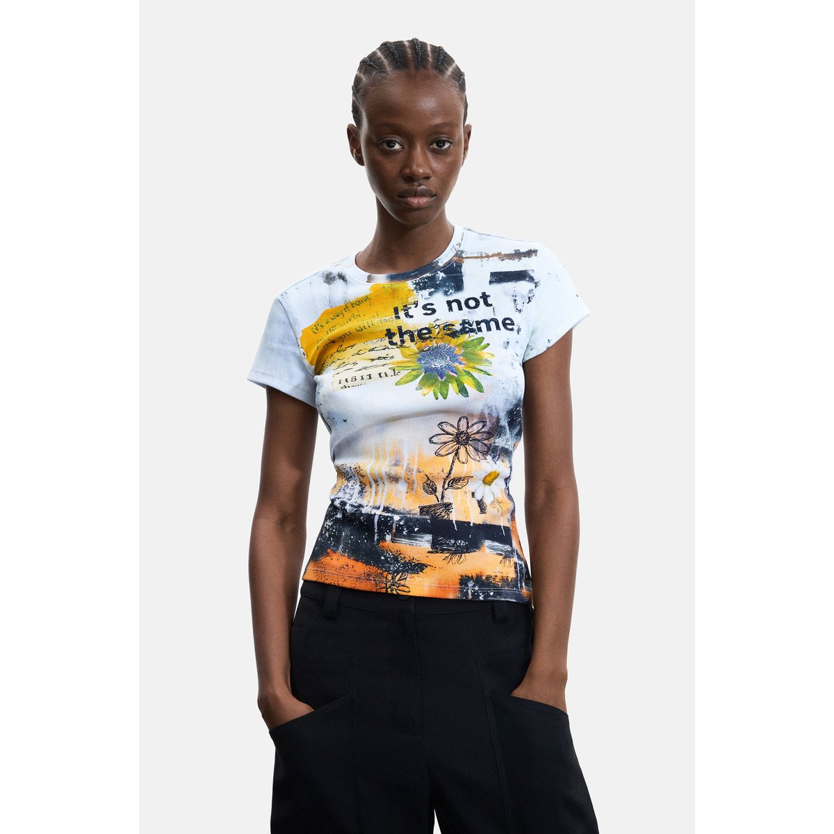 T-shirt imprimé 100 % coton blanc, DESIGUAL