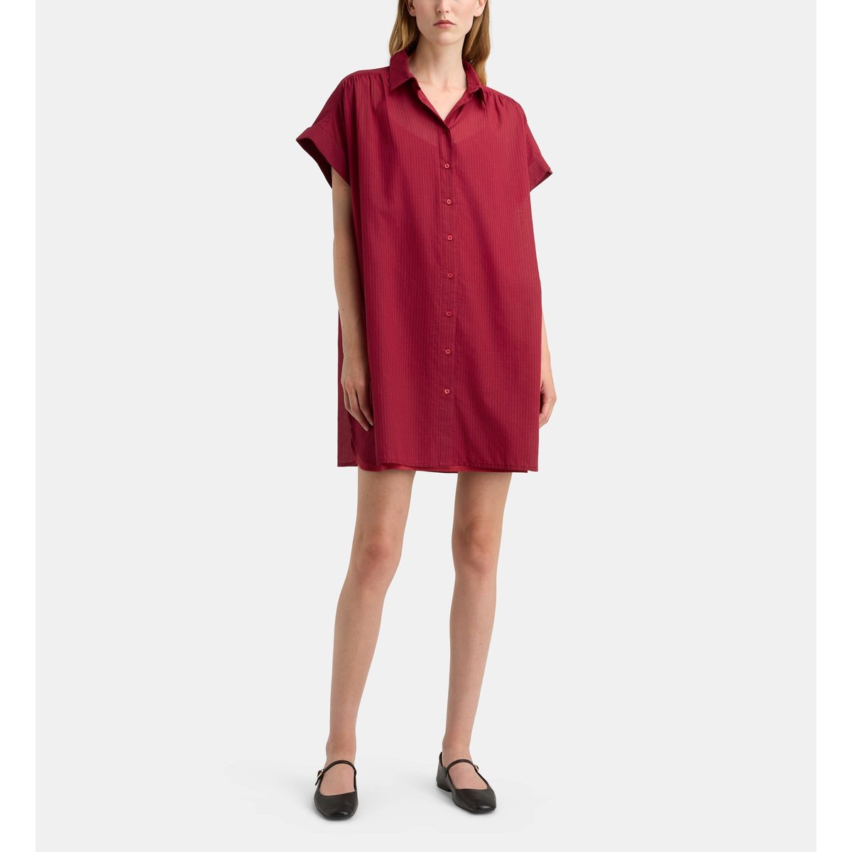 Robe chemisette courte fadette dha rayures et fond de robe coton bio rouge grenade, GALERIES LAFAYETTE