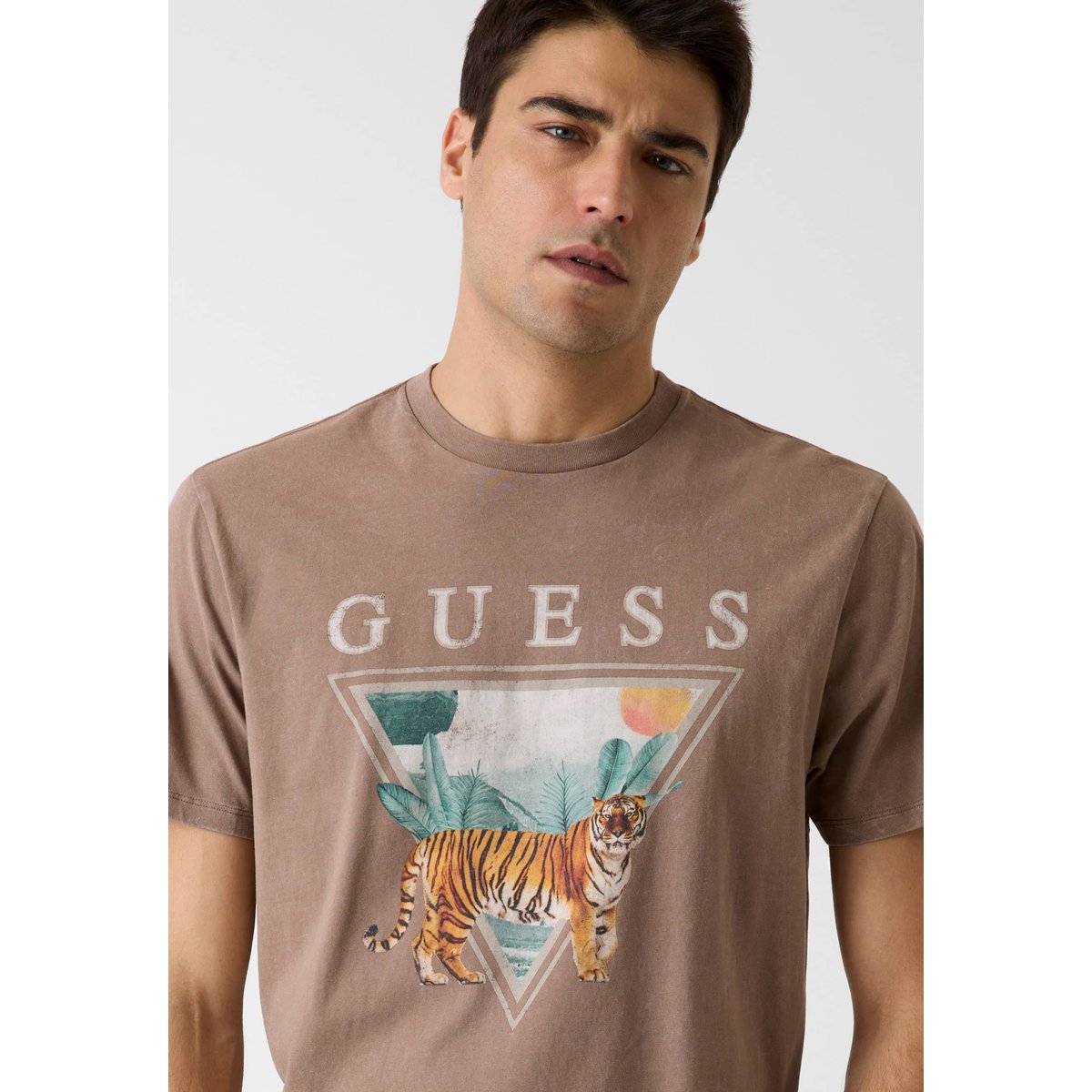 T-Shirt Avec Logo Imprimé marron claire, GUESS