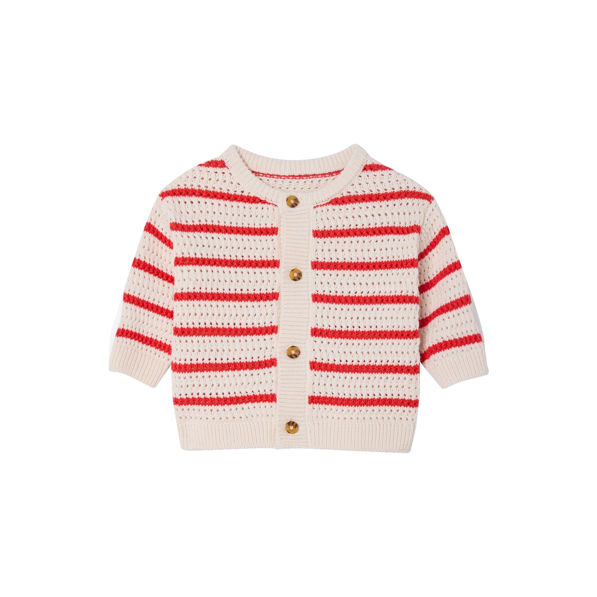 Gilet maille ajourée bébé rayé rouge, VERTBAUDET