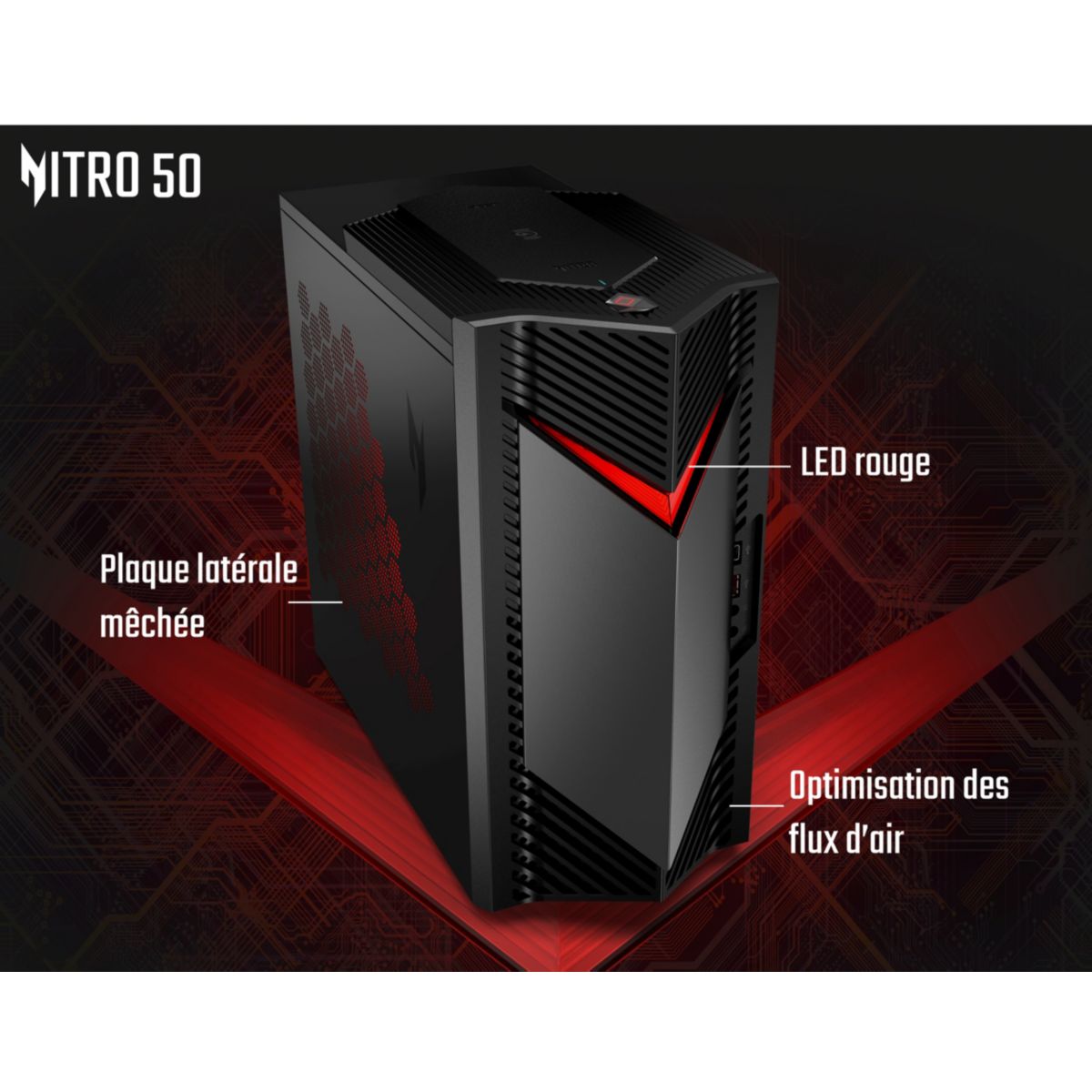 PC Gamer Nitro 50-656 - Intel Core i5 14400F - Nvidia RTX 5050 - 16 go RAM DDR5 - SSD 512 Go couleur unique, ACER