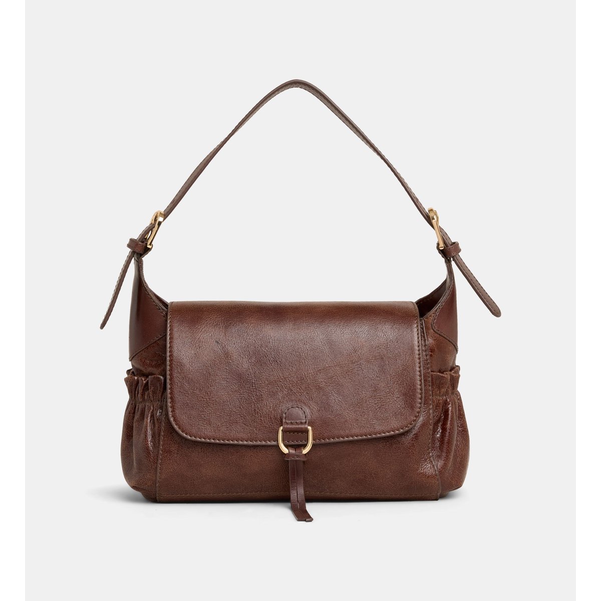Sac à main suzanne wrinkled cuir marron chocolat, GALERIES LAFAYETTE
