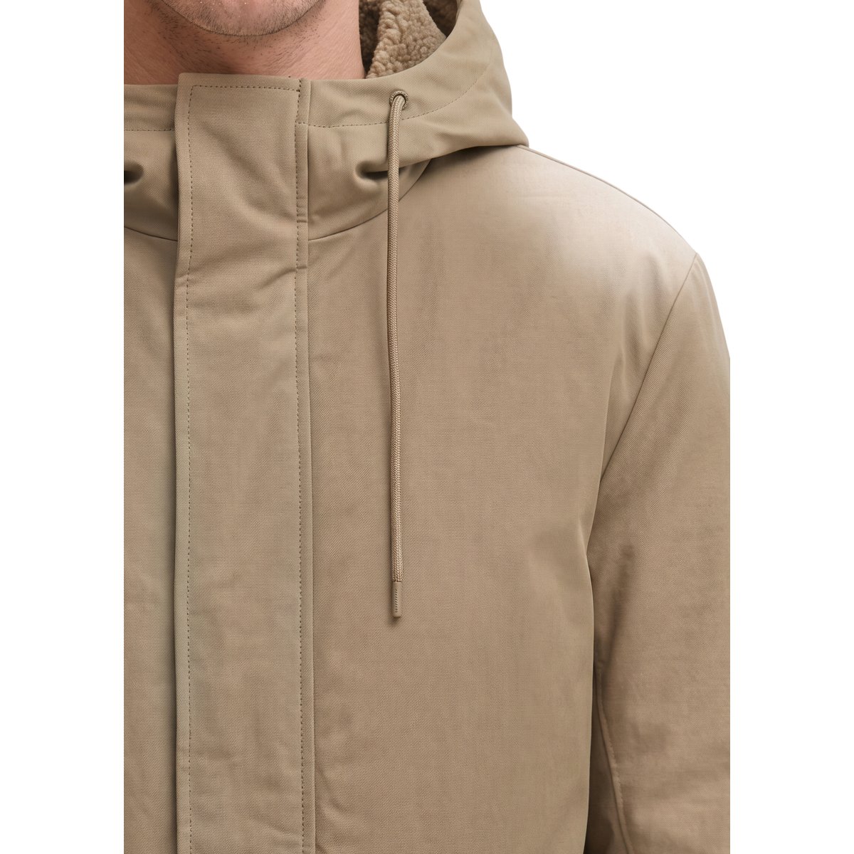 Veste à capuche en toile, coupe regular avec doublure en peluche et rembourrage en Unifi REPREVE® beige, MARC O'POLO
