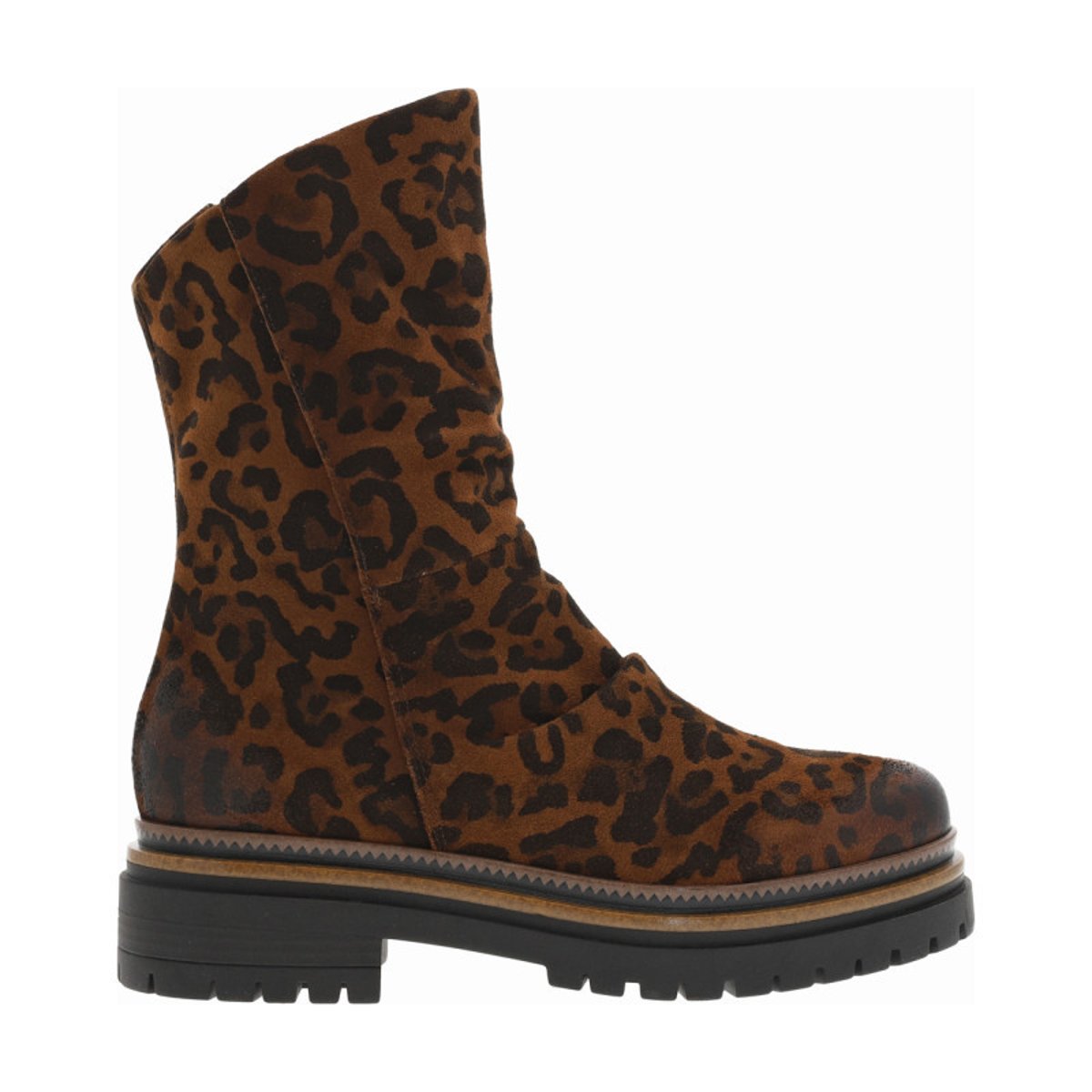 Bottes en cuir léopard avec semelle à talon plat et fermeture zippée léopard, MJUS