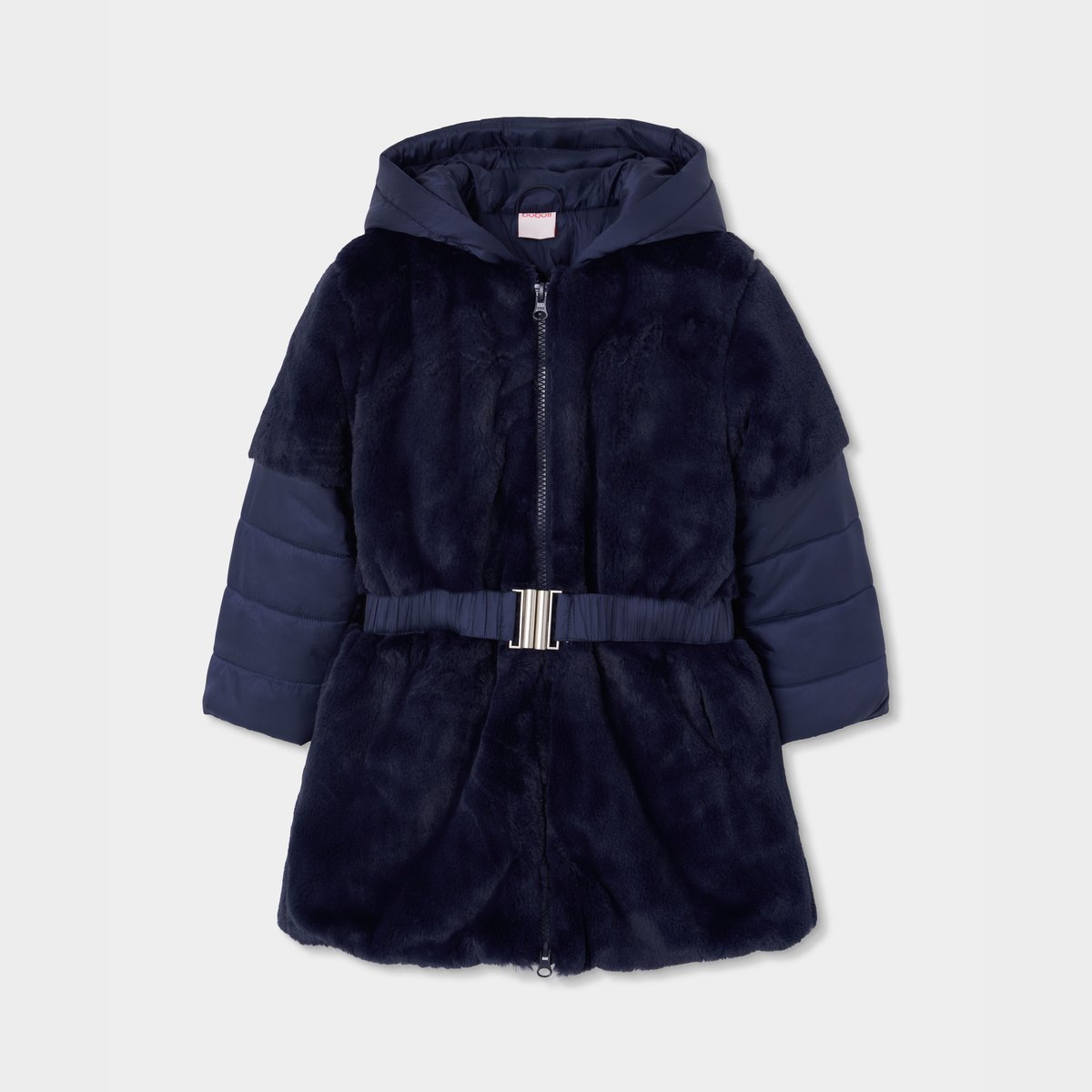Parka fille en tissu technique avec ceinture bleu, BOBOLI