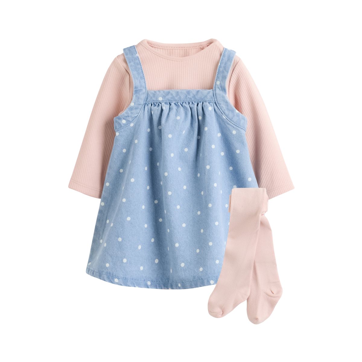 Robe chasuble bébé, body et collants, 3 pcs pois en denim, NEXT
