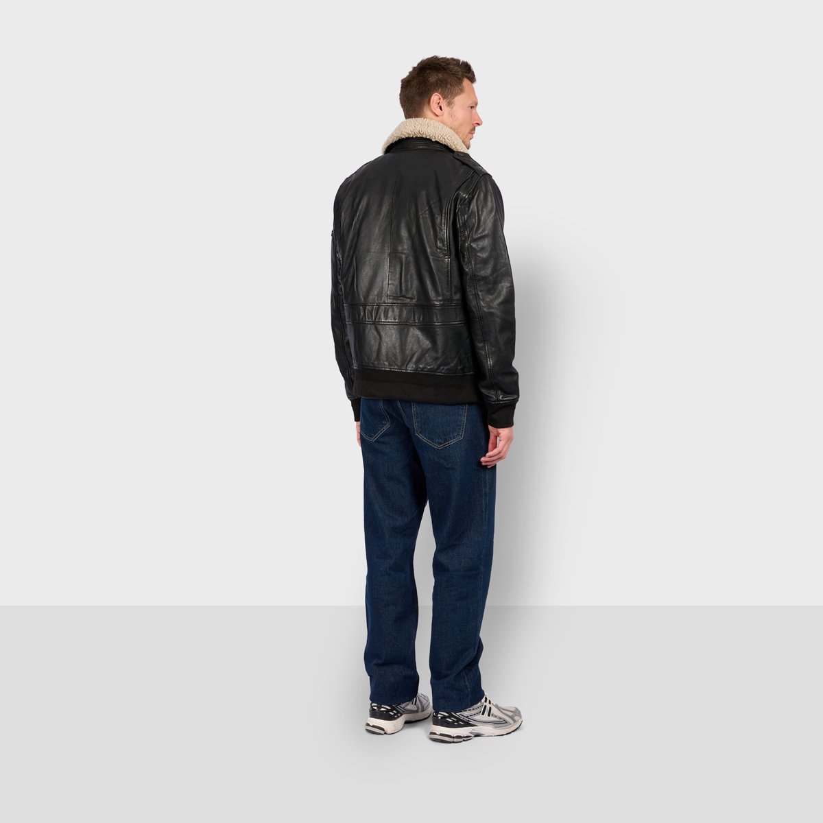 Veste en cuir zippé col à revers GENNARO noir, OAKWOOD