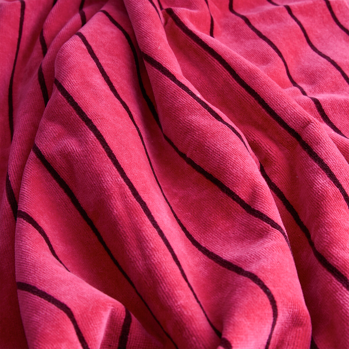 Gestreiftes Badetuch MARINI, aus Velours-Frottee 500g rosa/bordeauxrot, LA REDOUTE INTERIEURS