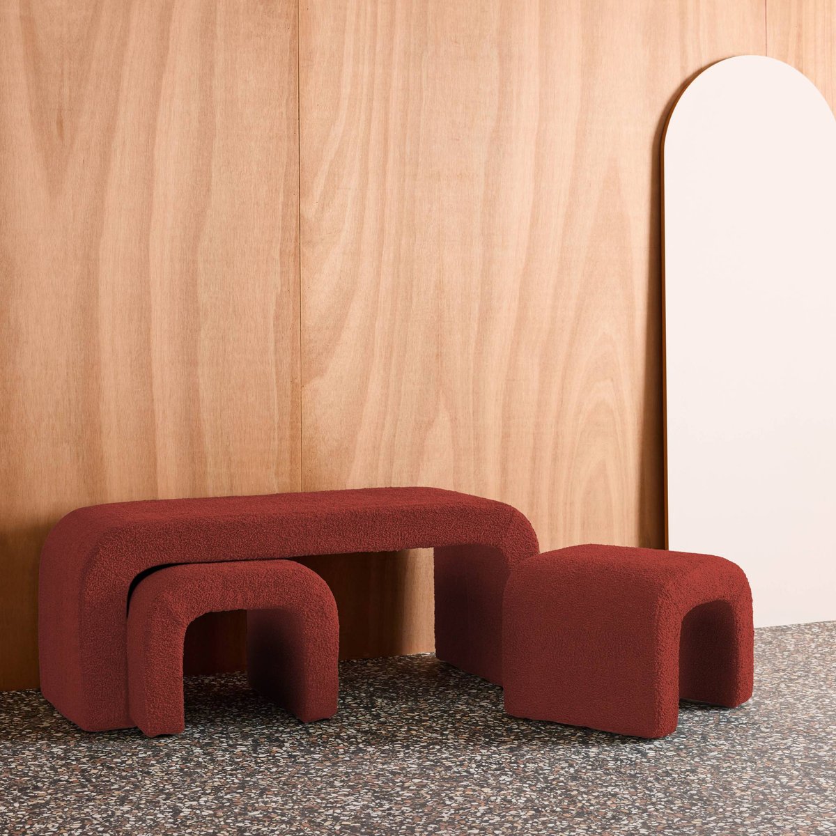 Banc et tabourets gigognes bouclette  INO kaki, SWEEEK